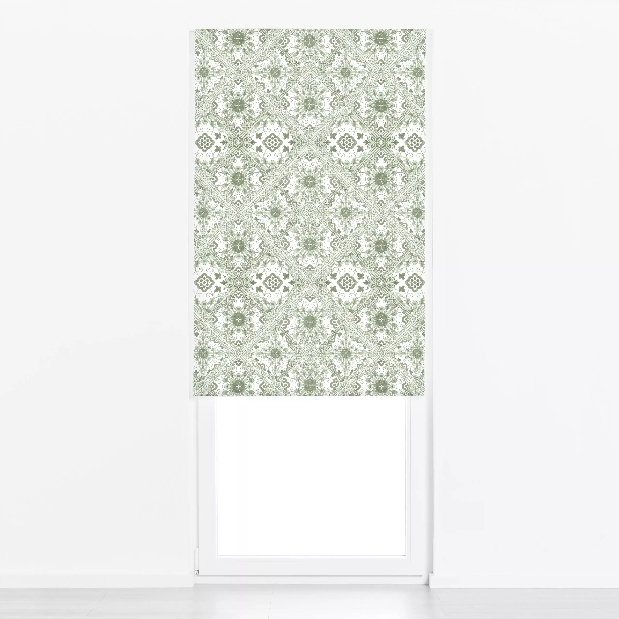 Raffrollo Baroque Floral Tiles Grün - Symbole & Muster - von „Bloomery Decor"; floral, fliese, chinoiserie, tiles, green, co...