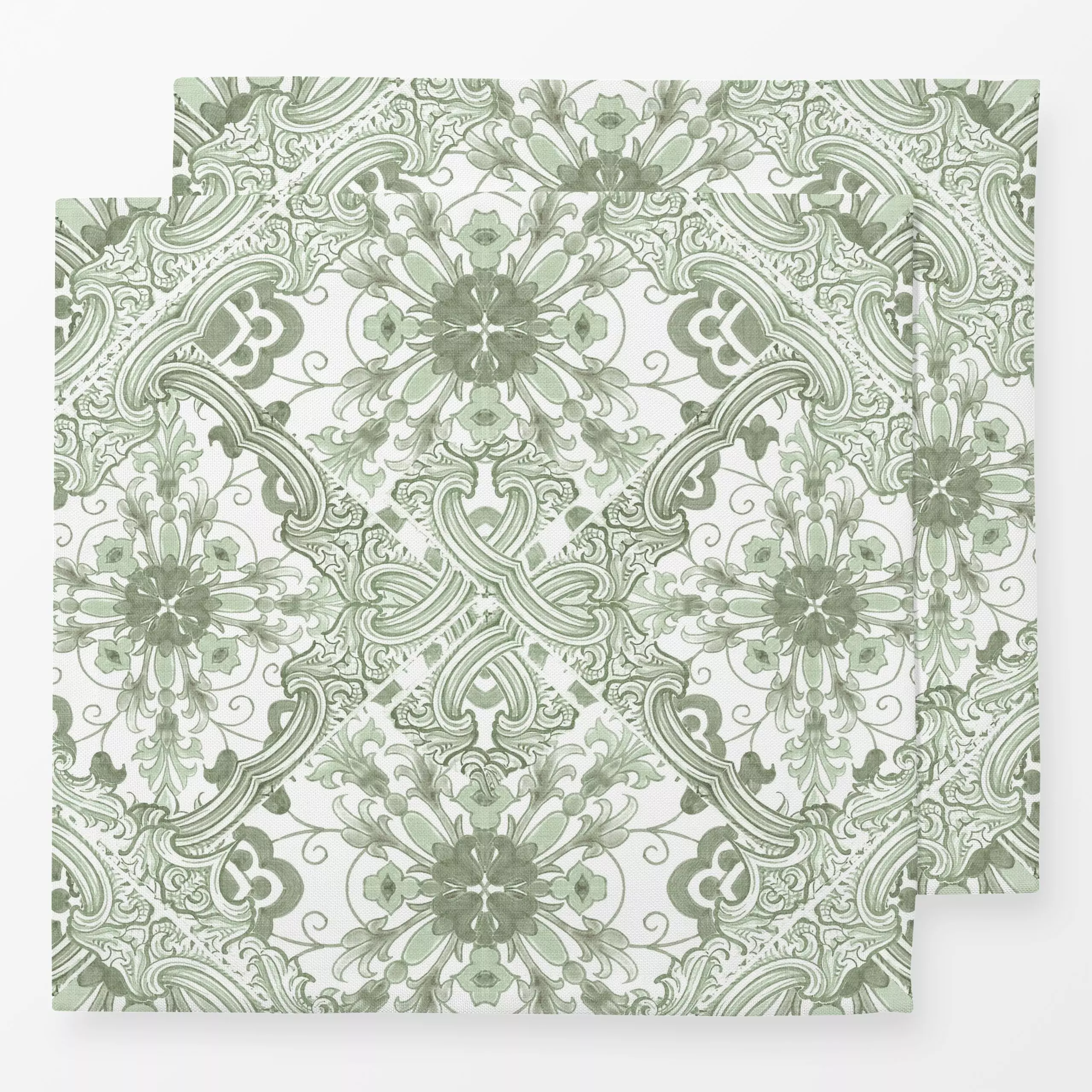 Servietten Baroque Floral Tiles Grün - Symbole & Muster - von „Bloomery Decor"; floral, fliese, chinoiserie, tiles, green, c...