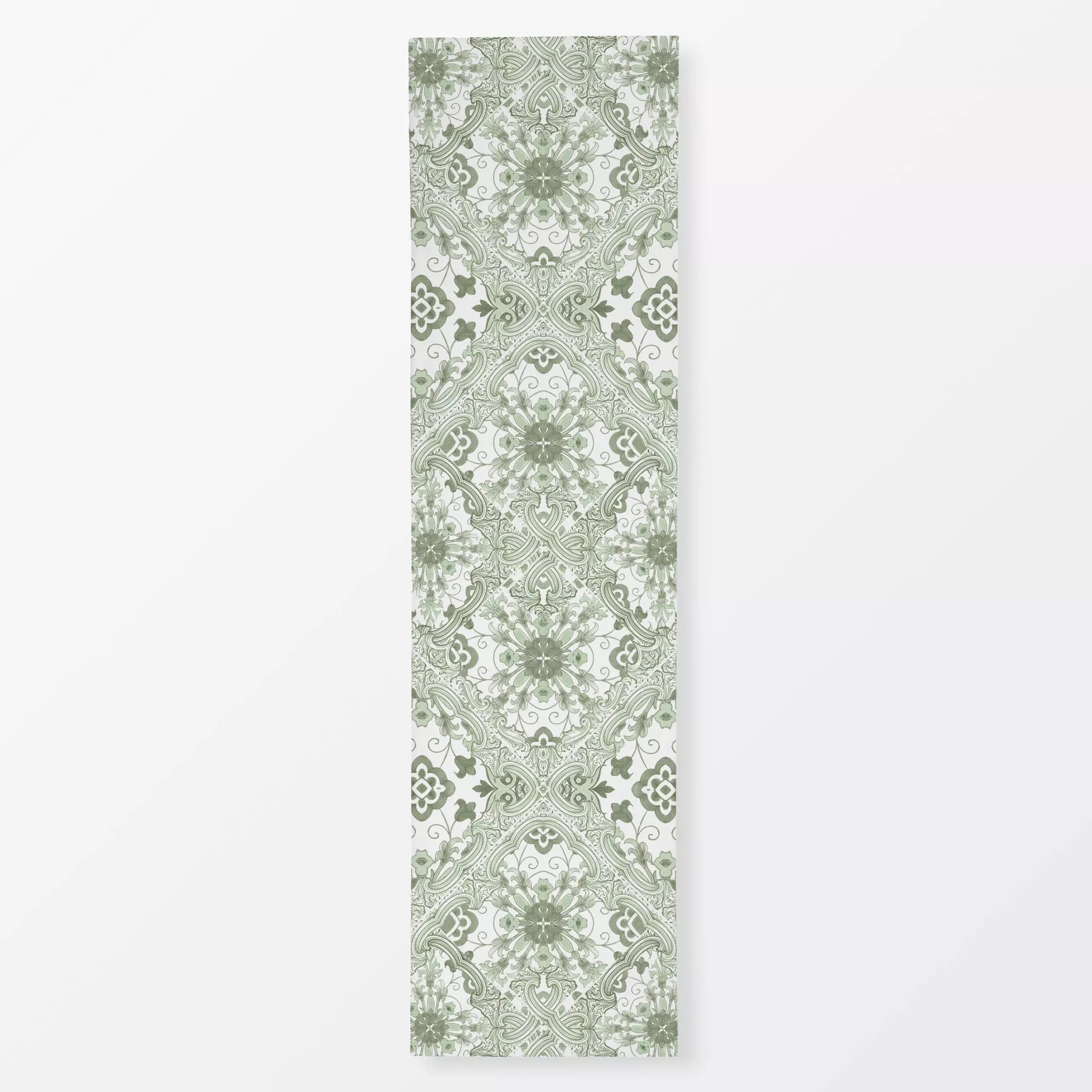 Tischläufer Baroque Floral Tiles Grün, Blumen, gemustert, von Bloomery Decor