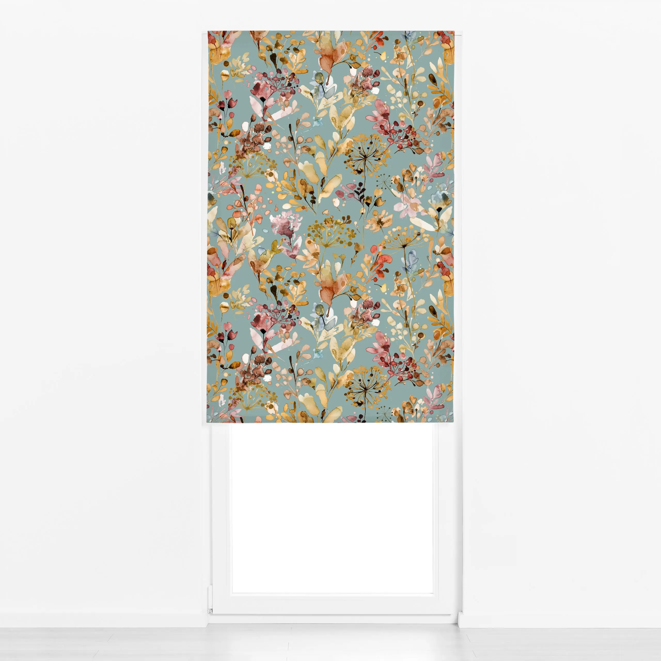 Raffrollo Wild Grasses Boho Gold Teal - Blumen & Florales, Herbst - von „Ninola Design "; Wasserfarben, Aquarell, Natur, Blä...
