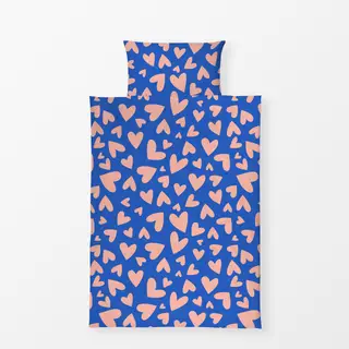 Bettwäsche Muster Herzen - blau