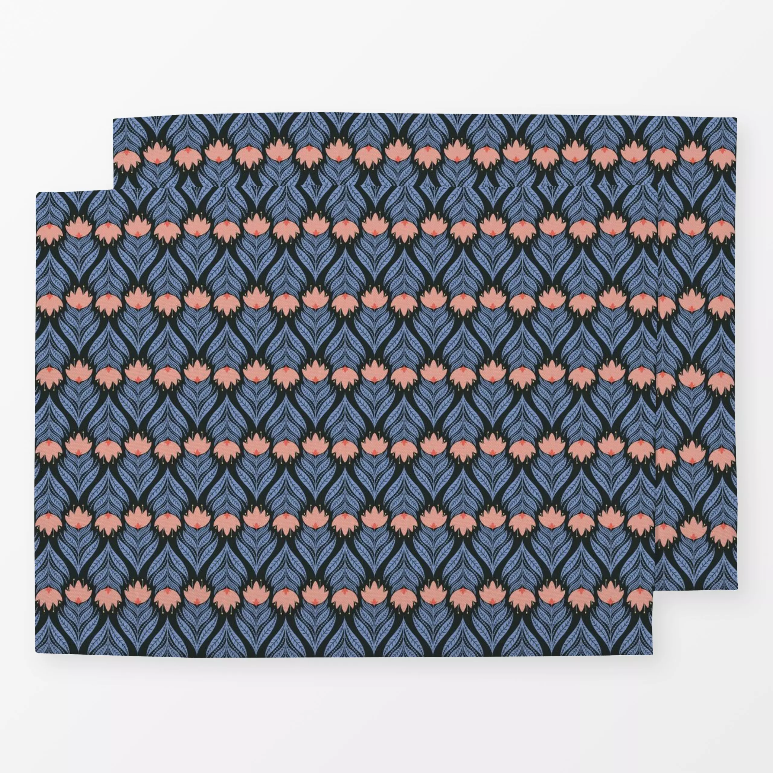 Tischset Folk Flower Schwarz Blau - Blumen & Florales, Frühling, Symbole & Muster, Ostern - von „DEINKI"; Blumen, Blätter, O...