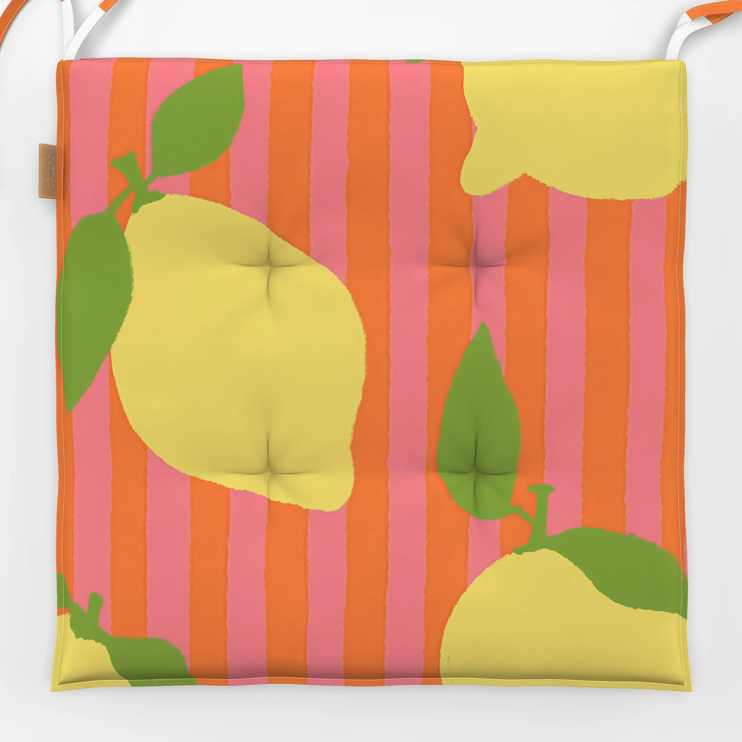 Sitzkissen Zitronen orange rosa Streifen - Sommer, Früchte - von „Studio Dolci"; Streifen, rosa, Sommer, rot, Zitronen, Zitr...
