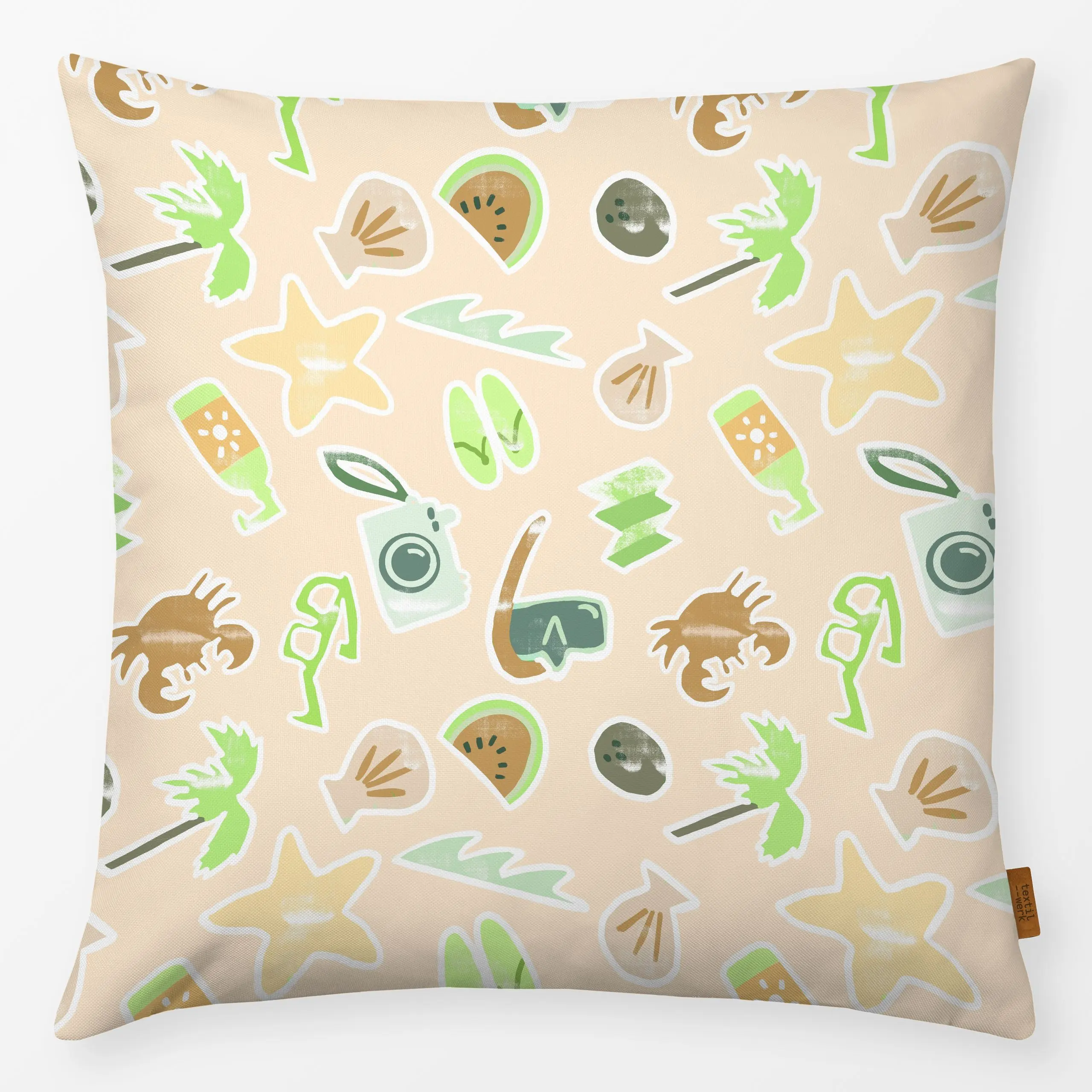 Kissen Sommer Sticker Beige - Sommer, Reise - von „Janna Schipper"; Strand, tropisch, summer, Reisen, Summerfeeling, Reiselu...