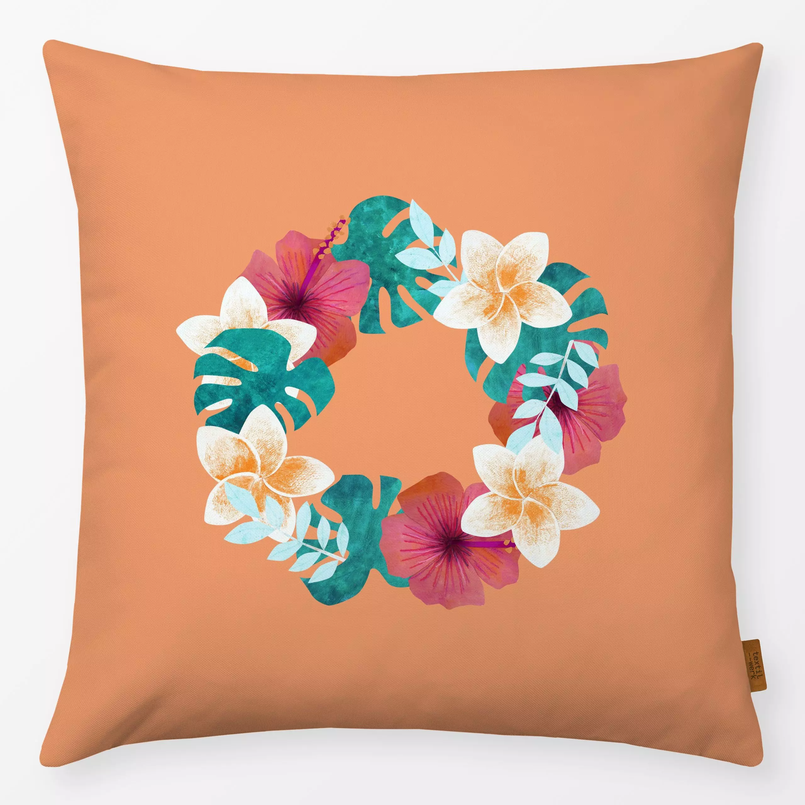 Kissen Blumenkranz Hawaii - Sommer, Pflanzen & Botanik - von „Kerstin Ax"; Blumen, Sommerblumen, Strand, Sommer, floral, Leb...
