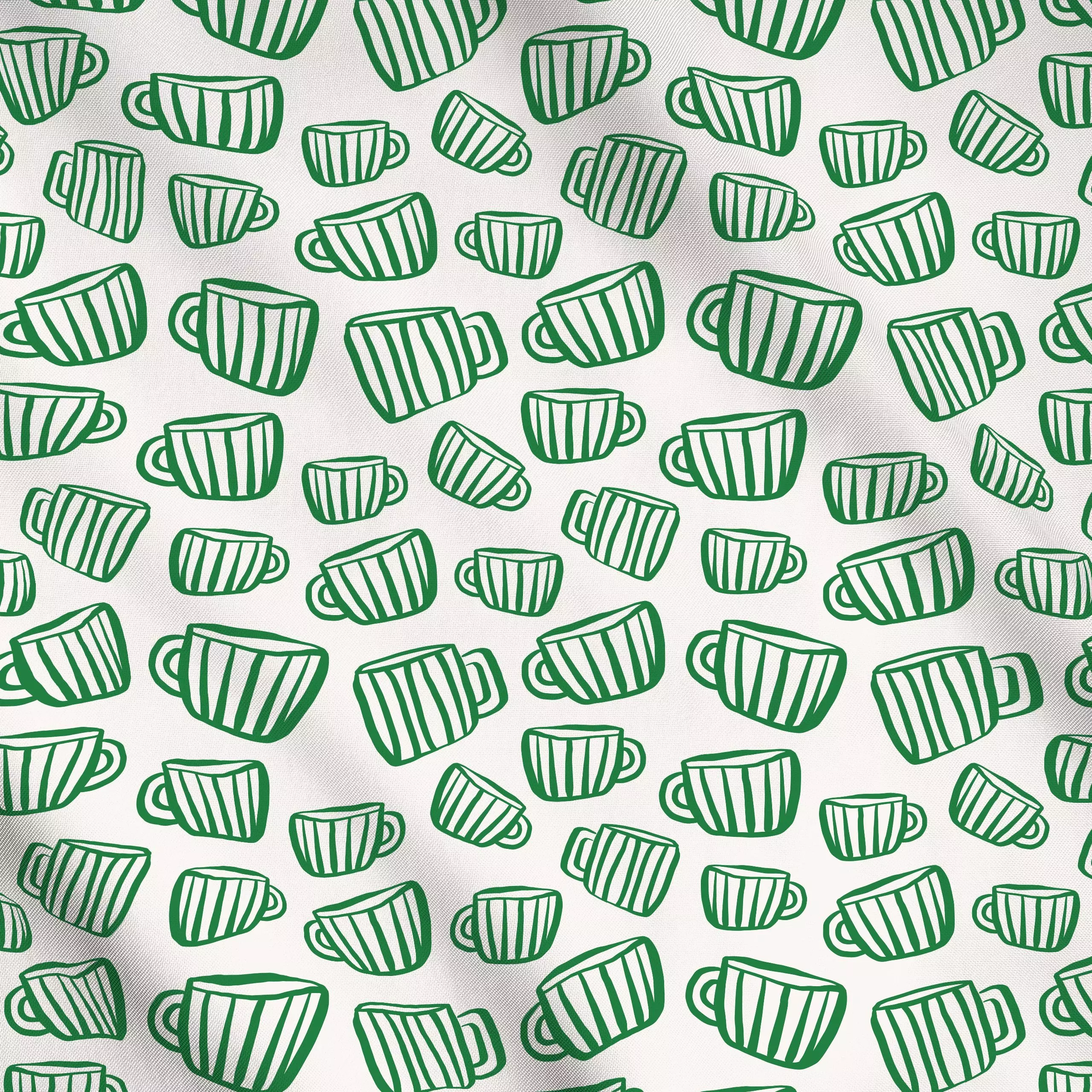 Meterware Tassen Allover Green - Symbole & Muster, Küche, Essen & Trinken - von „Kruth Design"; Kaffee, Herbstdeko, Teetasse...