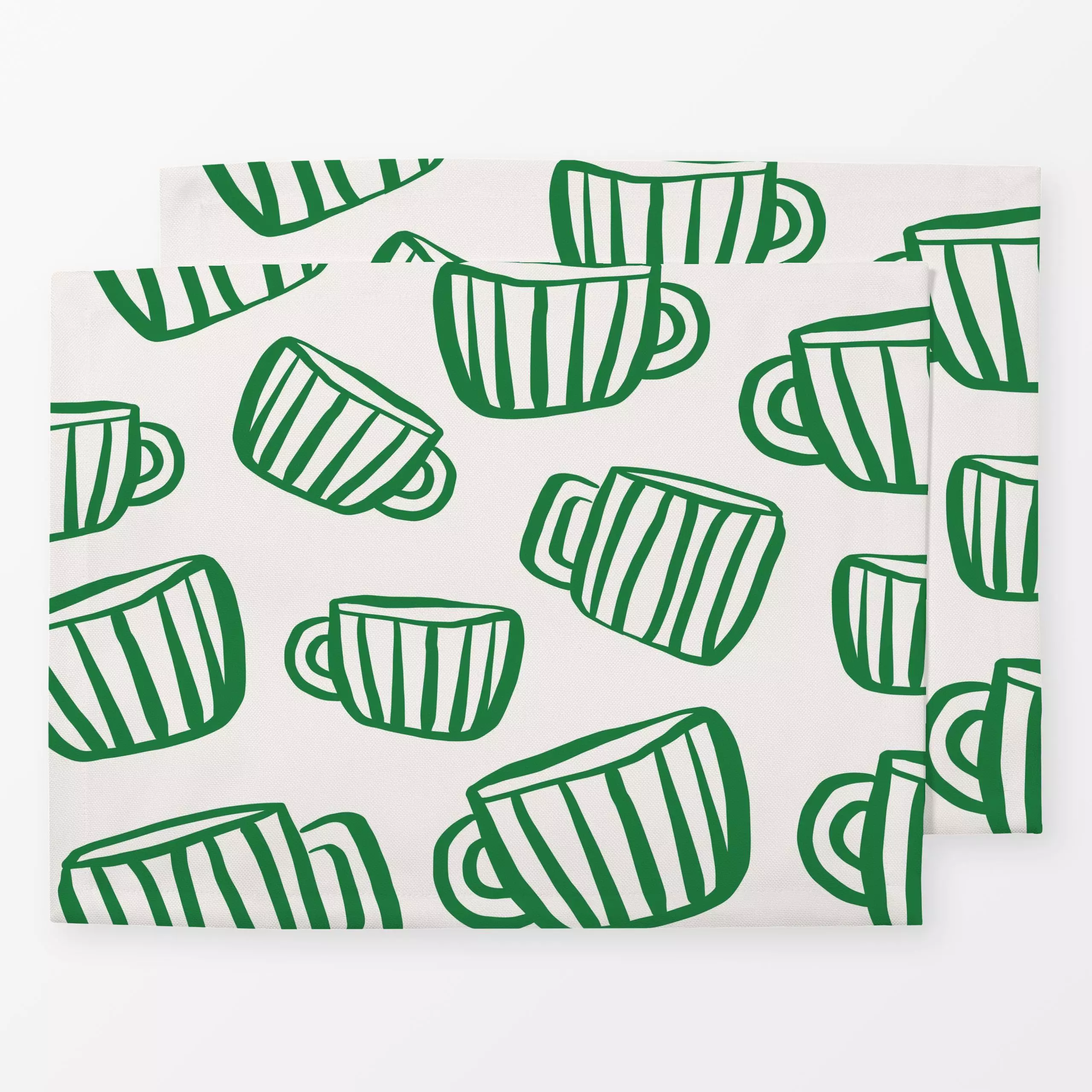 Tischset Tassen Allover Green - Symbole & Muster, Küche, Essen & Trinken - von „Kruth Design"; Kaffee, Herbstdeko, Teetasse,...