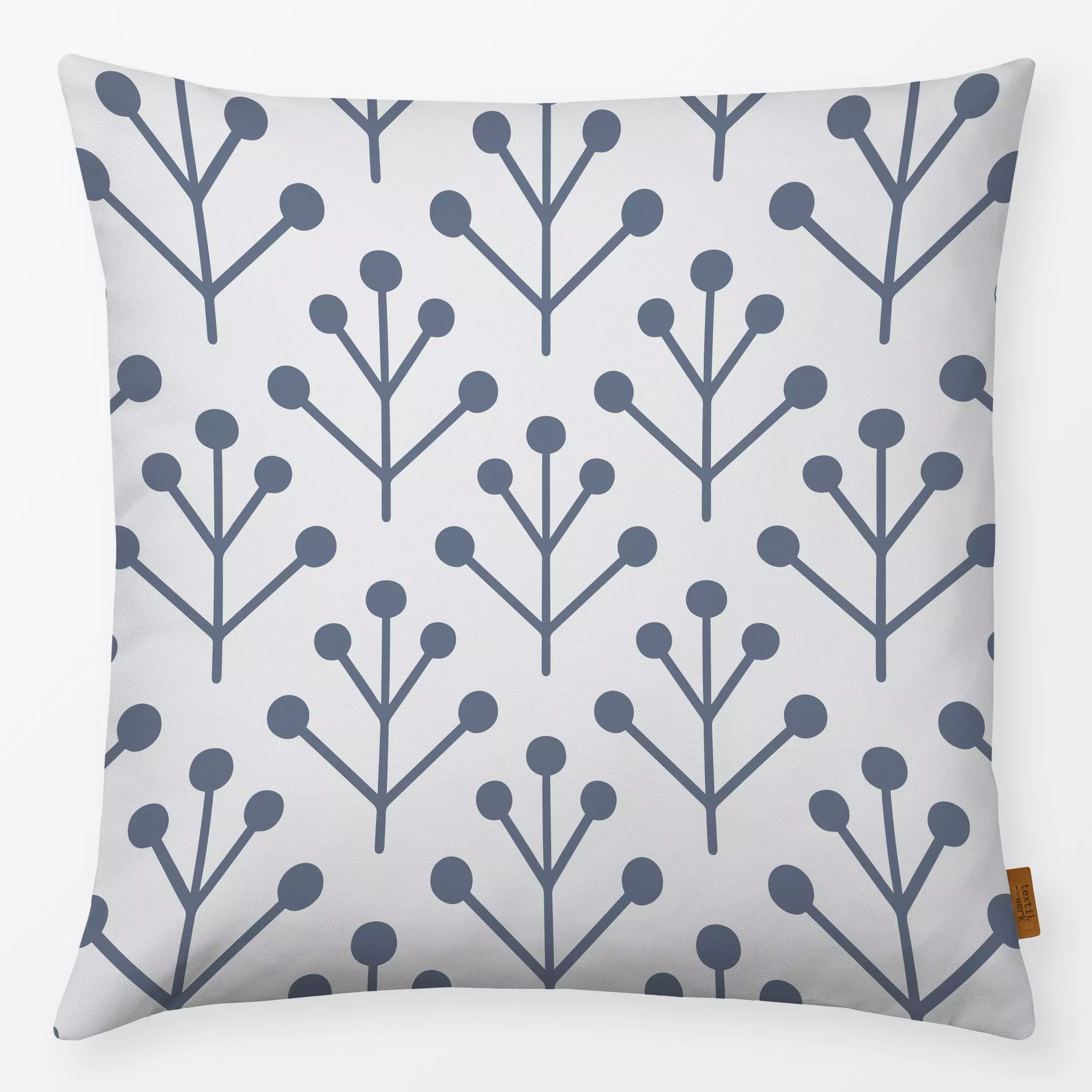 Kissen Berry Twig blau hellgrau - Symbole & Muster - von „Kathrin Woo"; Muster, minimal, abstrakt, Blaugrau, Geometrisch, Hy...