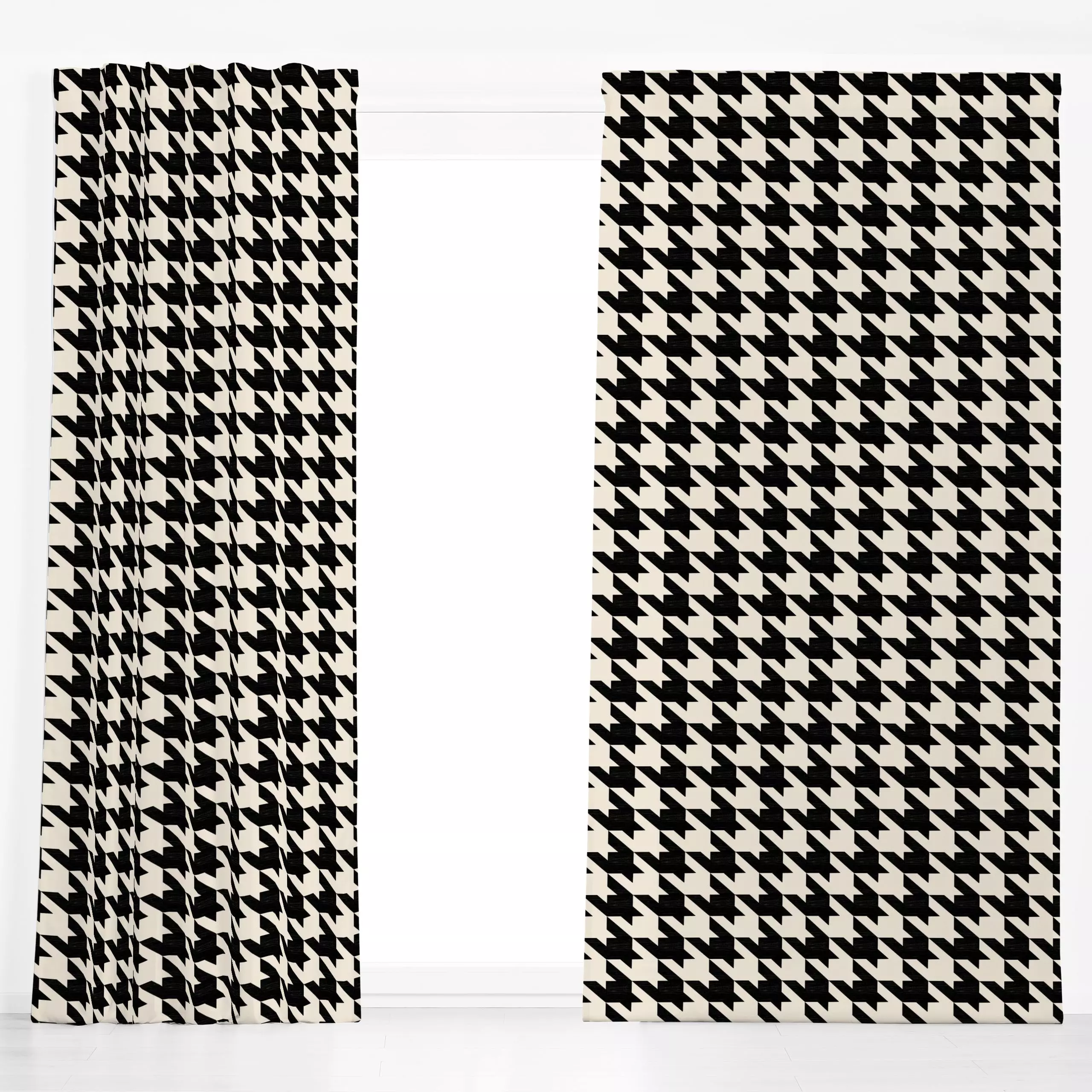 Dekovorhang Klassik Schwarz Hahnentritt - Symbole & Muster, Retro & Vintage - von „Eda Şahin"; abstrakt, graphisch, Retro, G...