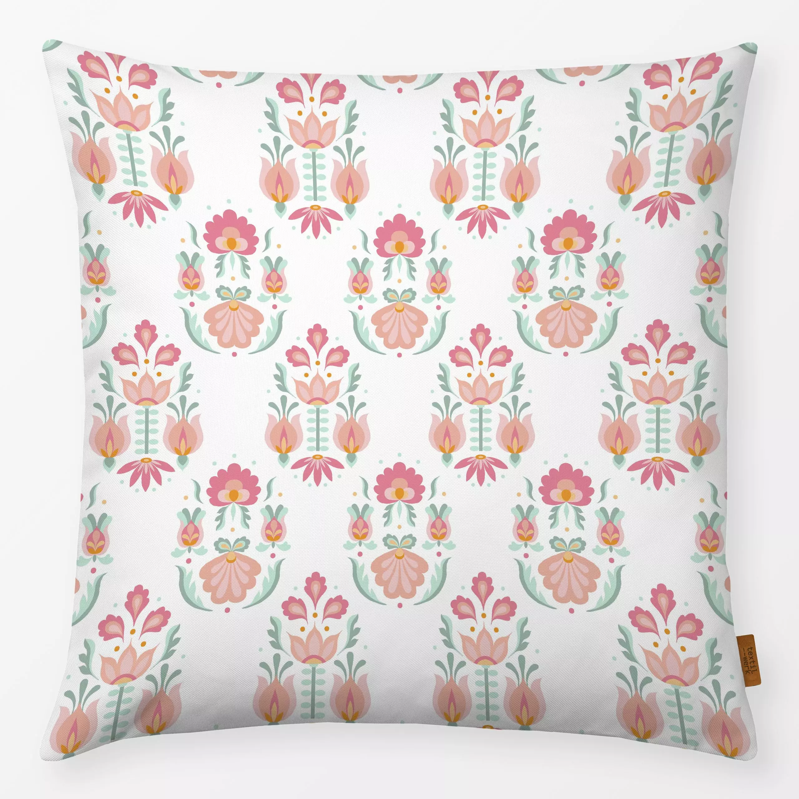 Kissen Folkart Blumen Muster - Frühling - von „Kathrin Löffler"; Blumen, Blätter, floral, folklore, Blumenmuster, damast, Fo...