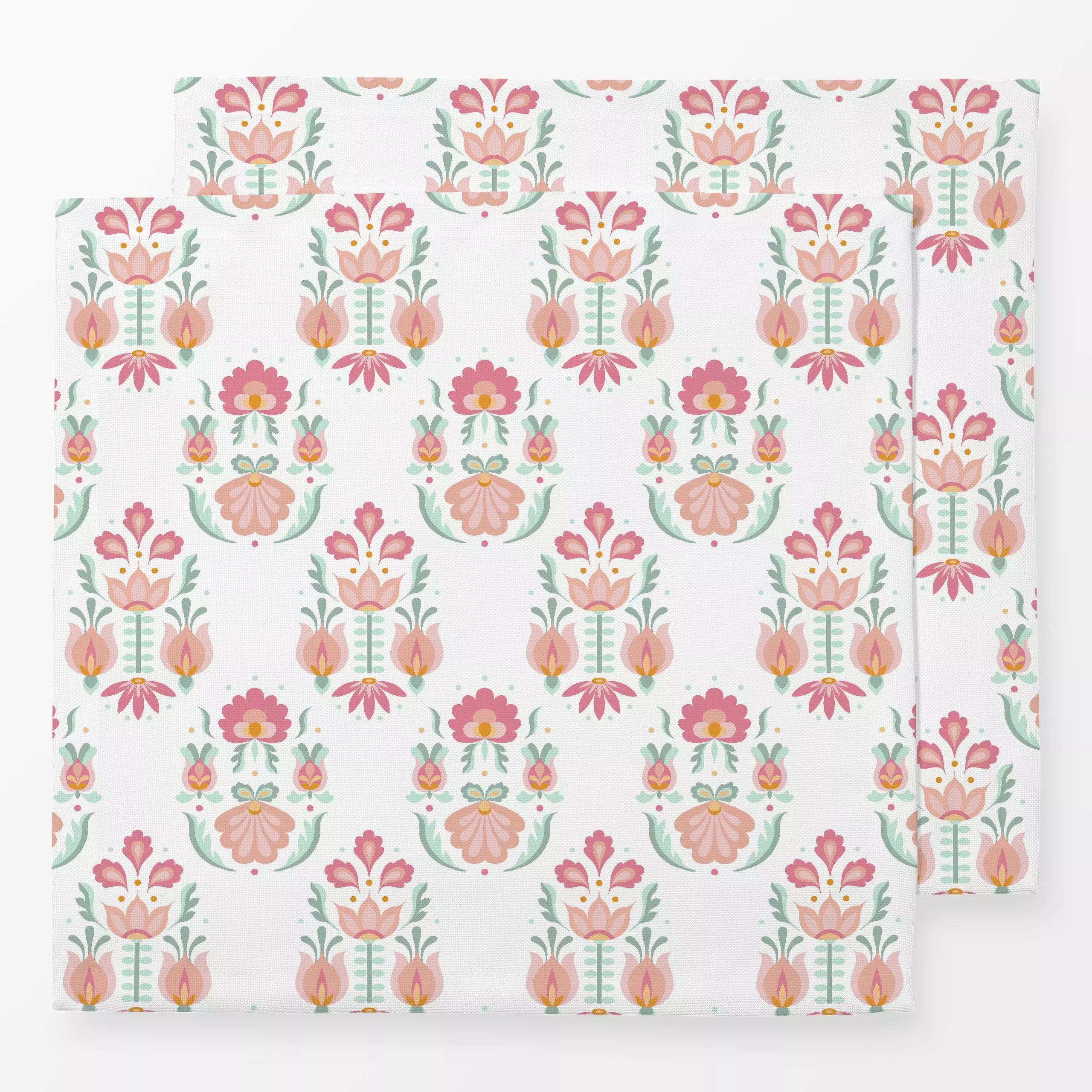 Servietten Folkart Blumen Muster - Frühling - von „Kathrin Löffler"; Blumen, Blätter, floral, folklore, Blumenmuster, damast...