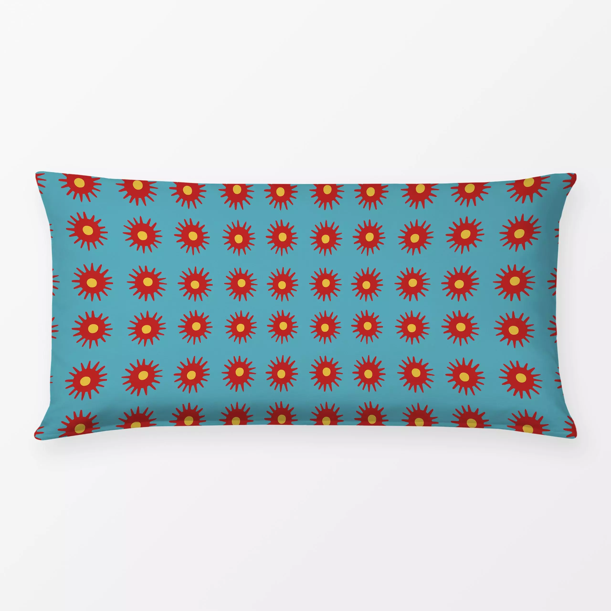 Bettwäsche Rote Sonnensterne auf türkis - Symbole & Muster - von „Andrea Liesert"; abstrakt, Sonnenaufgang, Ethno, Afrika, f...