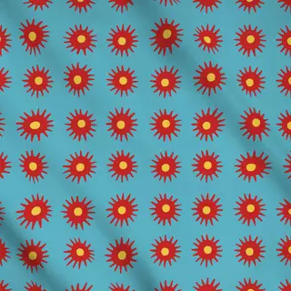 Meterware Rote Sonnensterne auf türkis
