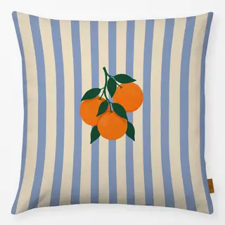 Kissen Orangen auf Streifen blau