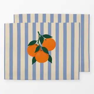 Tischset Orangen auf Streifen blau