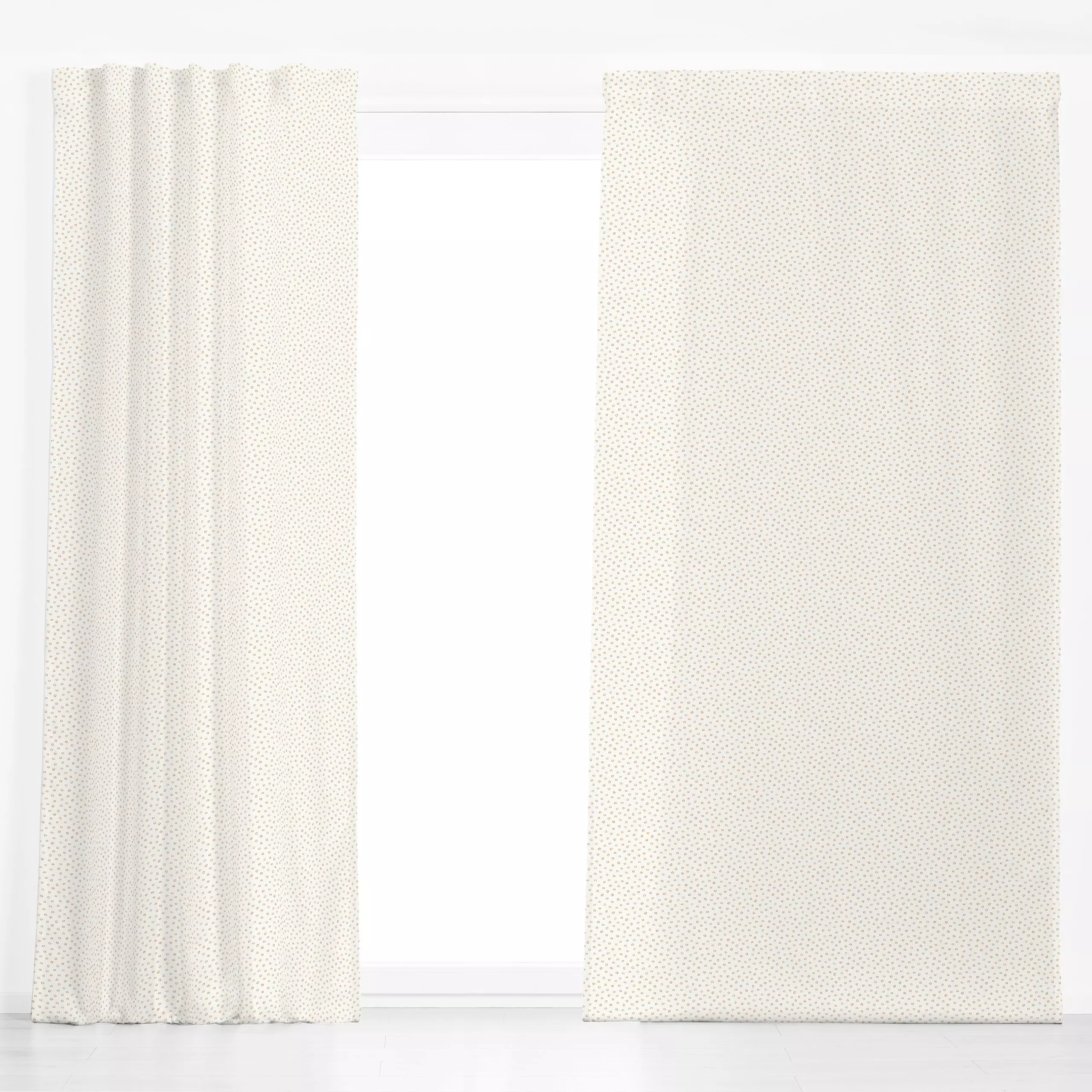 Dekovorhang Schneeflocken Punkte beige - Winter, Symbole & Muster - von „Kathrin Woo"; boho, Punkte, Schneeflocken, Dots, Wi...