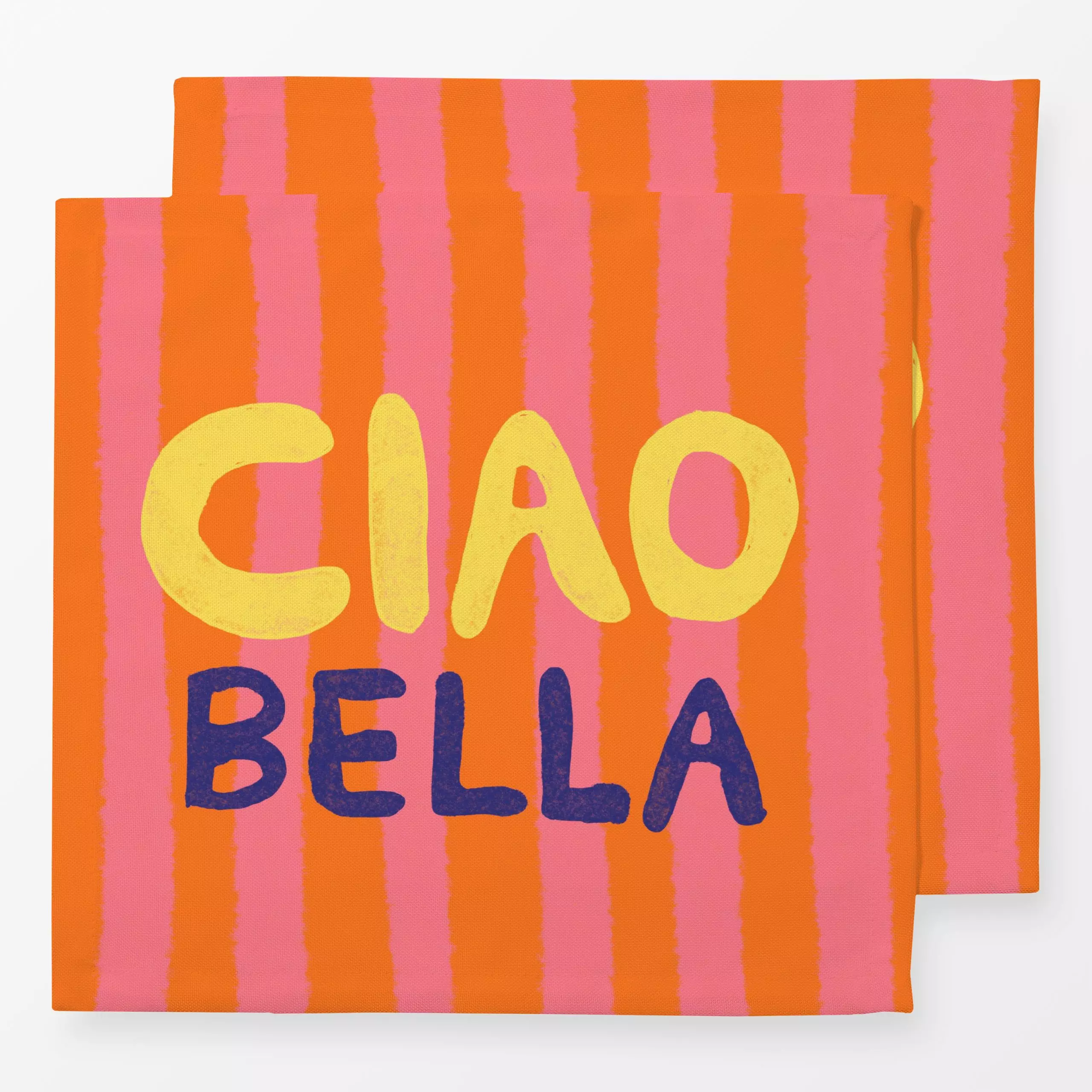 Servietten Ciao Bella pink orange - Städte & Länder, Sommer, Sprüche & Schriftzüge - von „Studio Dolci"; Streifen, Italien, ...