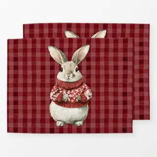 Tischset Weihnachts Hase mit Pulli Rot