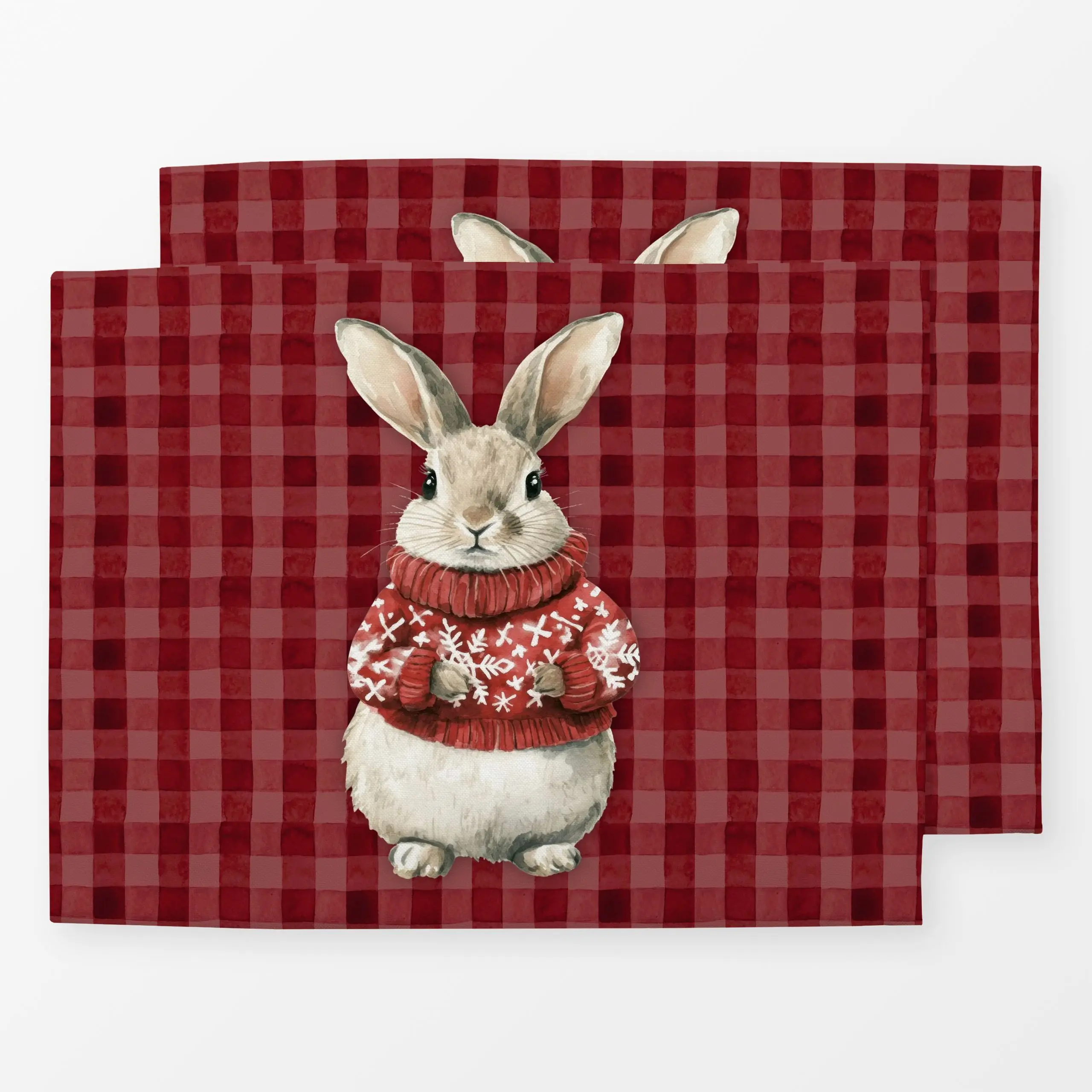 Tischset Weihnachts Hase mit Pulli Rot - Tiere, Weihnachten - von „Monika Strigel"; Hase, Weihnachten, niedlich, Kaninchen, ...