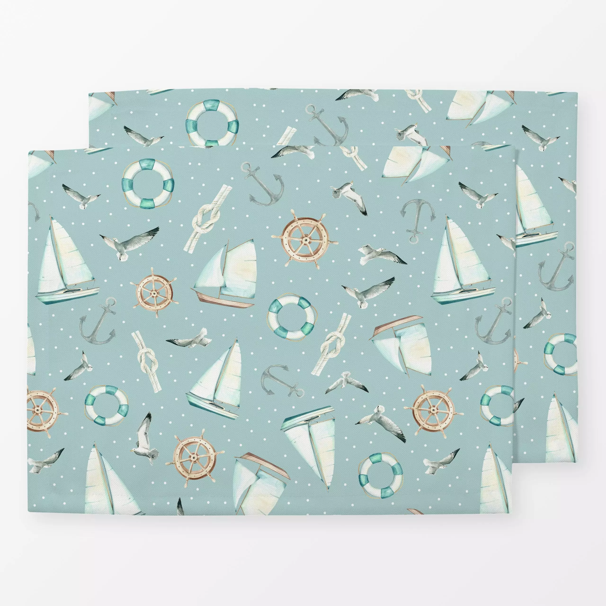Tischset Klabautermann Türkis - Kinderzimmer & Motive für Kinder - von „Katrin Graff"; Wasserfarben, Aquarell, Möve, Kinderz...