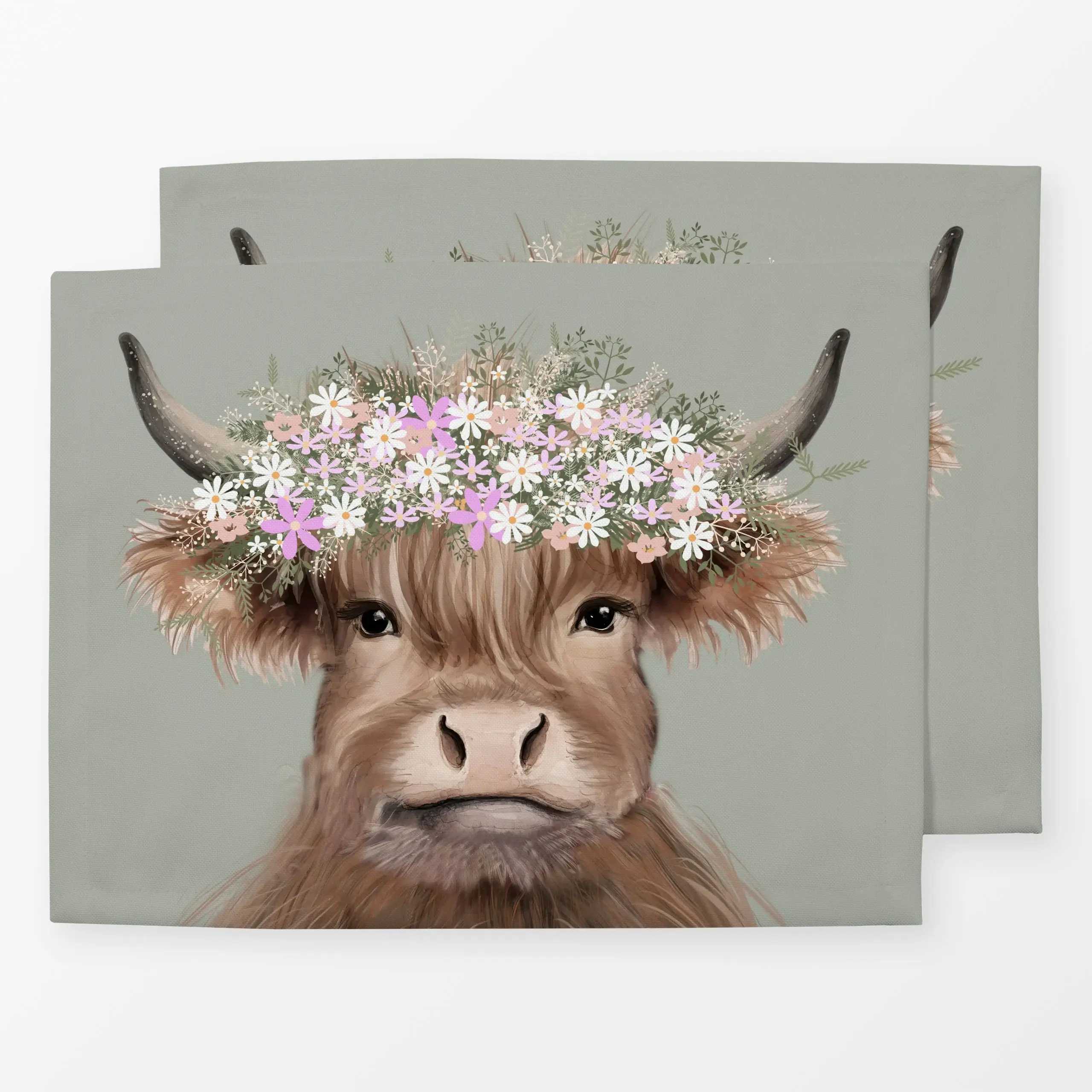 Tischset Kuh Zottel Berg Liebe Grün - Tiere - von „Monika Strigel"; Berge, Kuh, niedlich, MonikaStrigel, schottland, highlan...