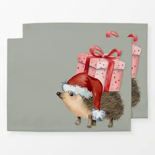 Tischset Weihnachten Igel mit Geschenk