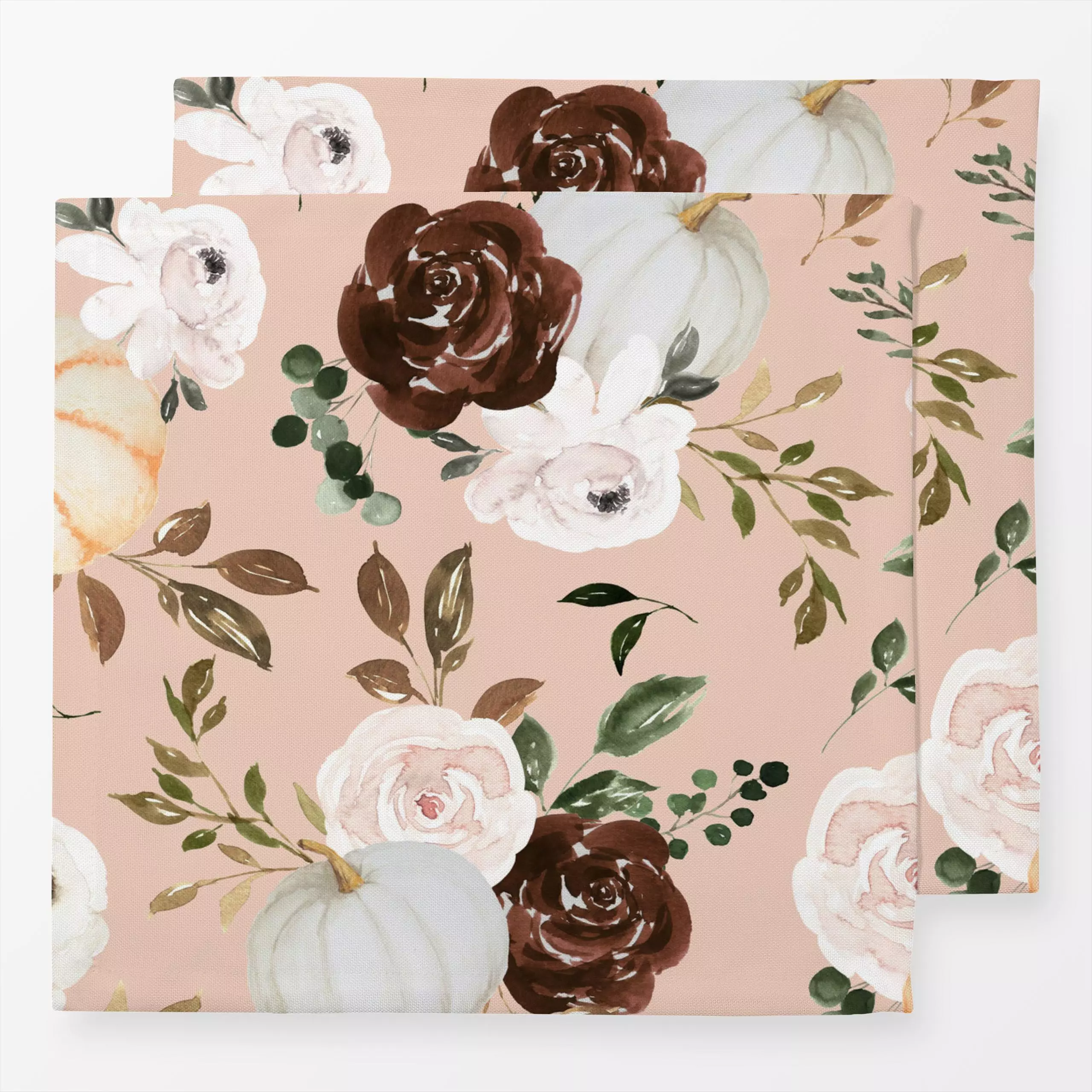 Servietten Kürbis und Rosen - Blumen & Florales, Herbst - von „Uta Naumann"; Frucht, boho, Muster, Wasserfarben, Aquarell, N...