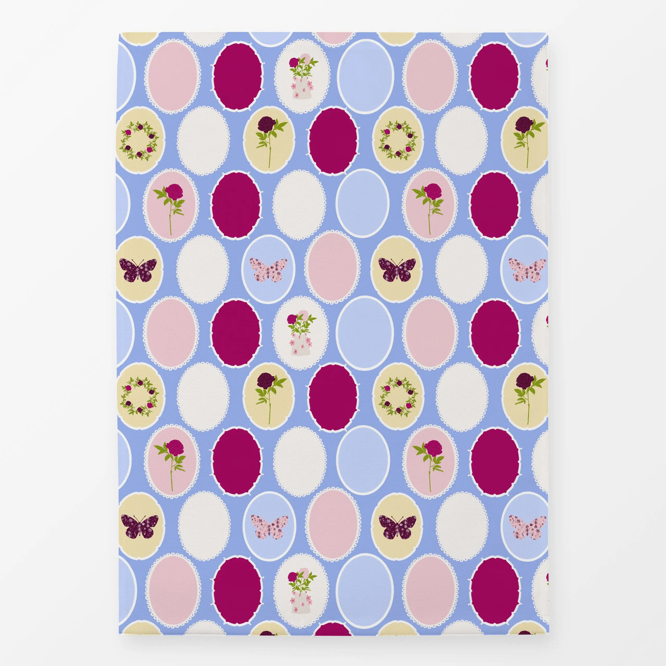 Geschirrtücher Bilderrahmen Pattern Blau - Blumen & Florales, Sommer, Tiere - von „Sophie Augustin Illustration"; Rosen, Pfi...
