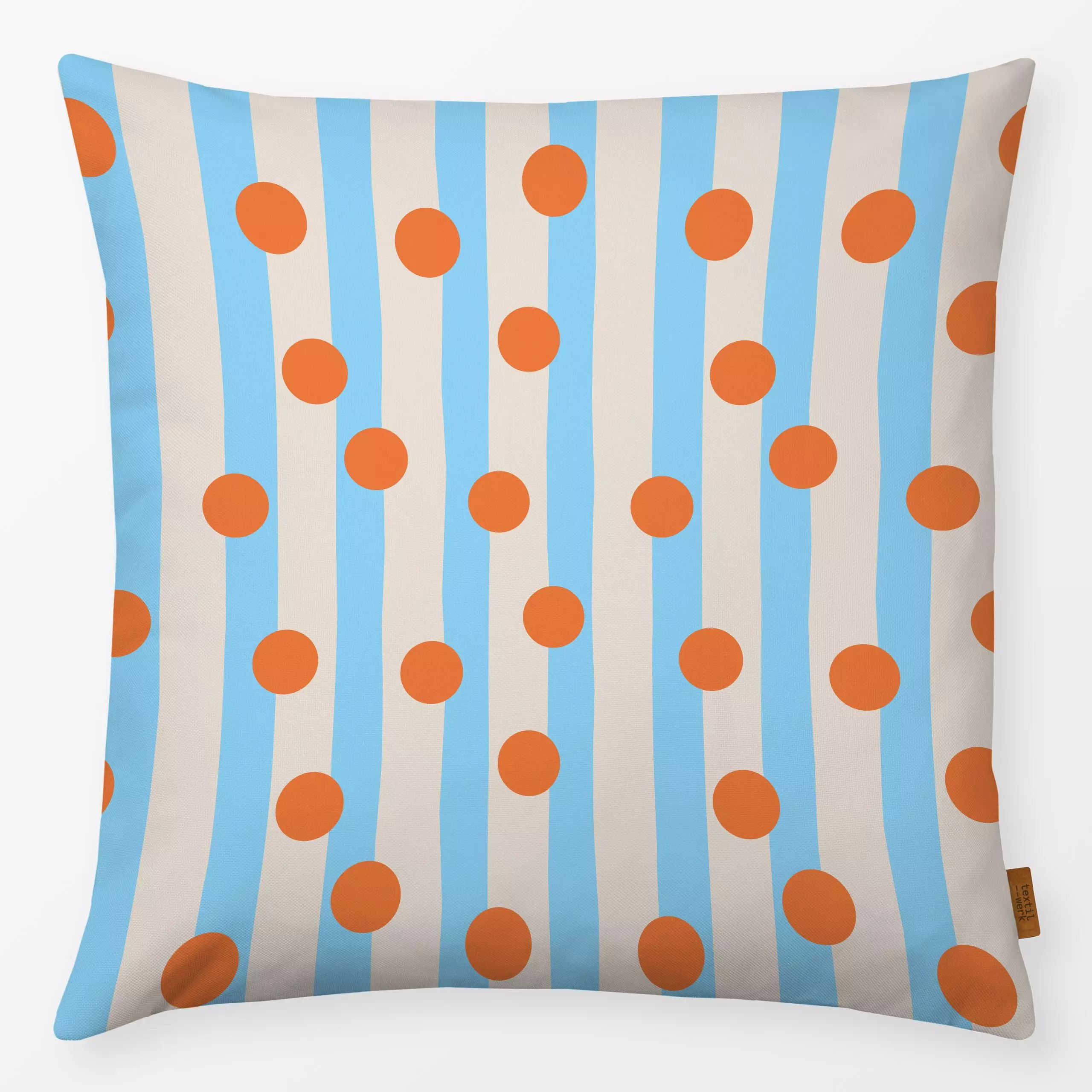 Kissen Streifen Punkte blau orange - Sommer, Symbole & Muster - von „Carolin Vonhoff"; Garten, Früchte, beige, tropisch, Som...