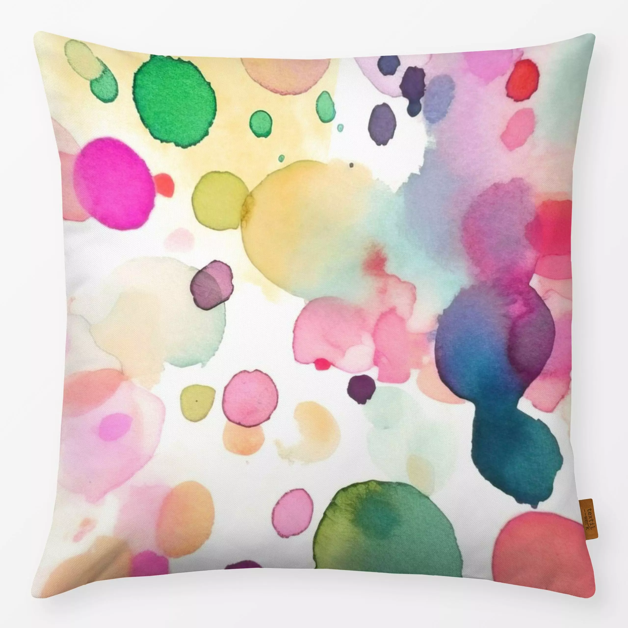 Kissen Watercolor Confetti - Symbole & Muster - von „Andrea Haase"; Wasserfarben, Klecks, froehlich, Aquarellpunkte, Aquarel...
