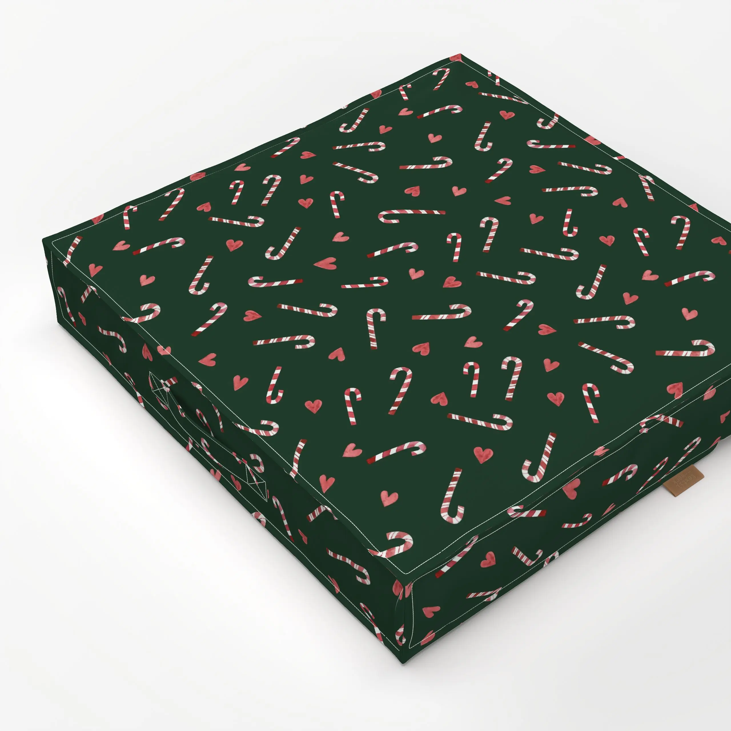 Bodenkissen Zuckerstangen Herzen grün - Weihnachten - von „Katrin Graff"; Liebe, Zuckerstange, weihnachtlich, Weihnachtsdeko...