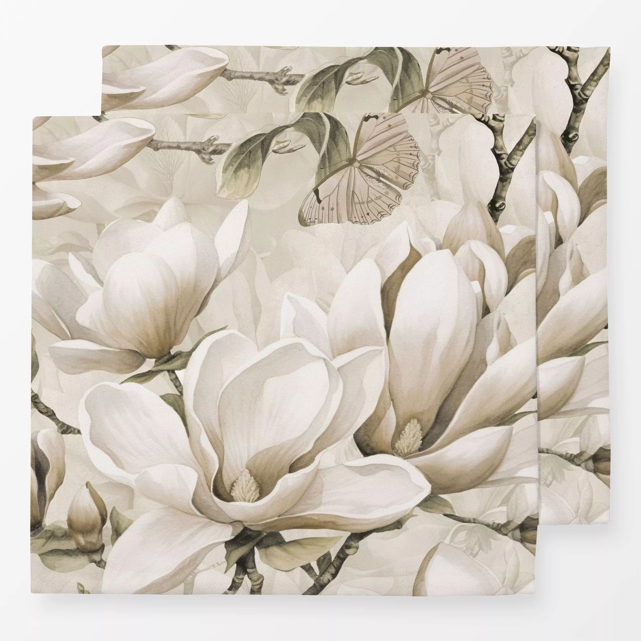 Servietten Magnolia And Butterfly Ivory - Blumen & Florales, Frühling - von „Andrea Haase"; Natur, creme, Schmetterling, flo...