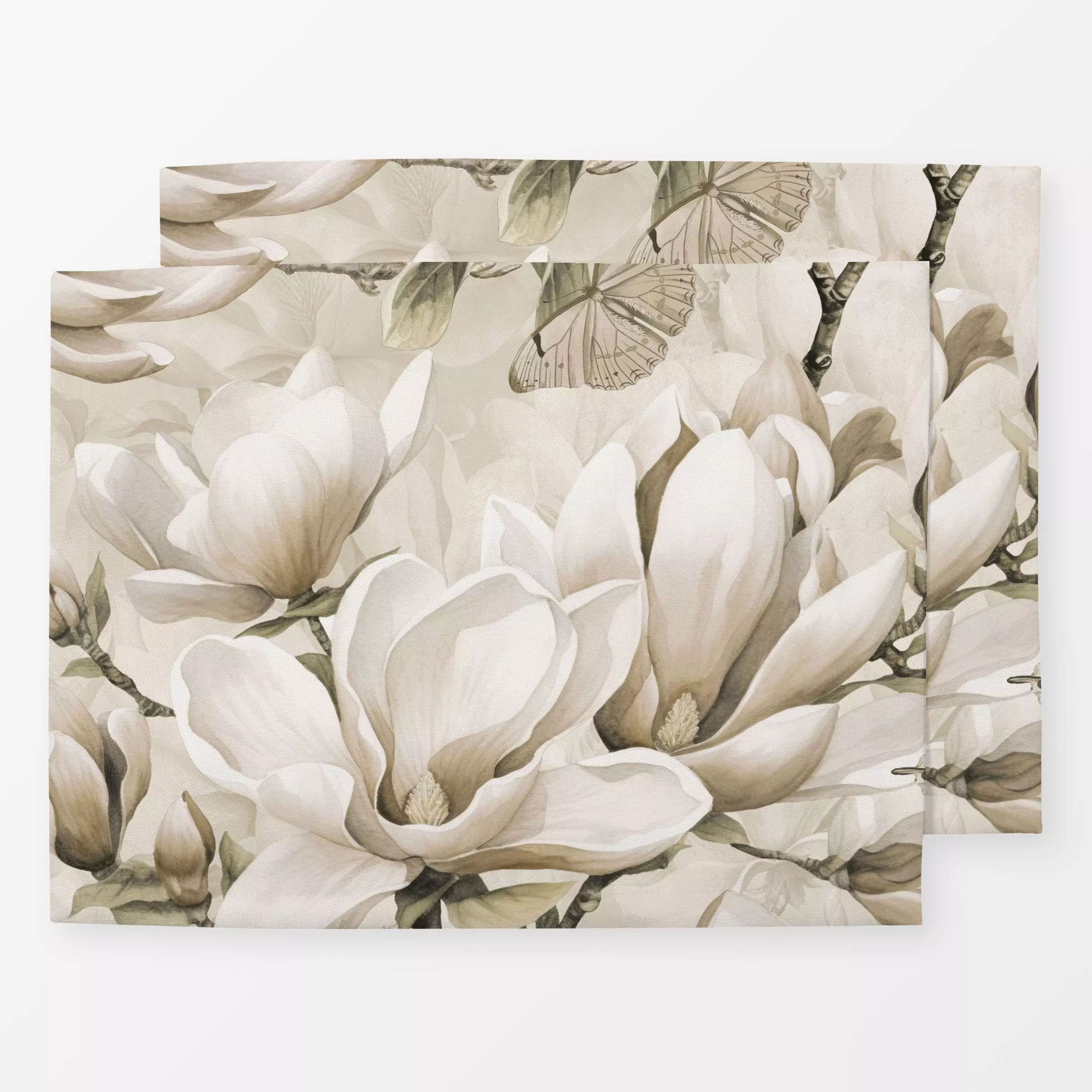 Tischset Magnolia And Butterfly Ivory - Blumen & Florales, Frühling - von „Andrea Haase"; Natur, creme, Schmetterling, flora...