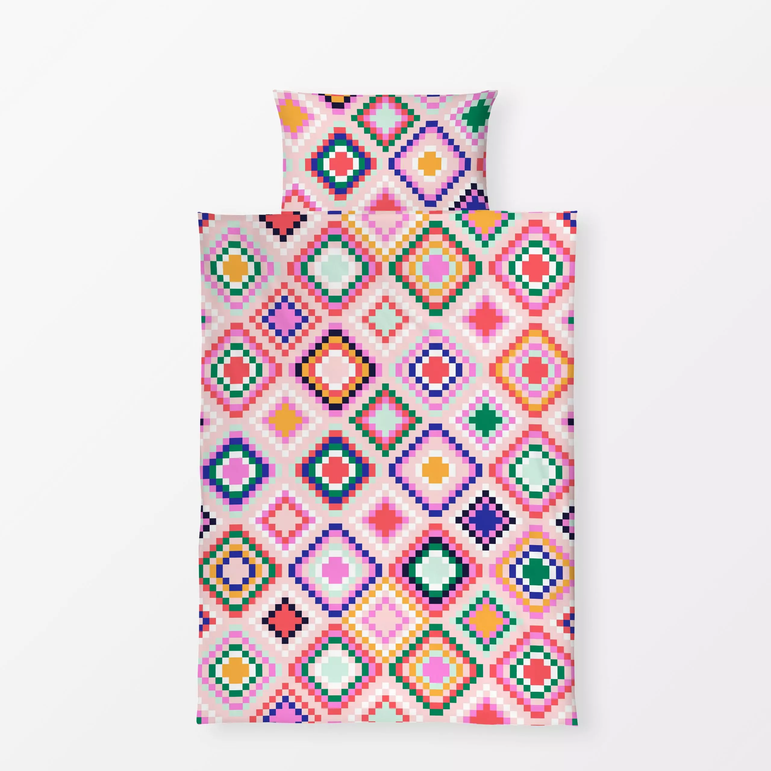 Bettwäsche Cool Boho Mosaic pink - Sommer, Symbole & Muster - von „Karen Menzenbach"; Muster, rosa, Sommer, Karo, bunt, Ethn...