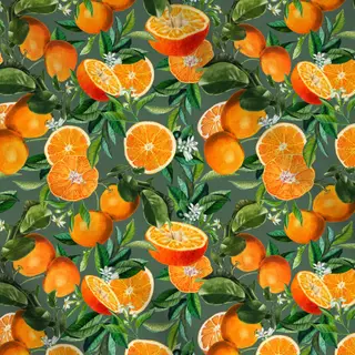 Meterware Orangen Sommer grün