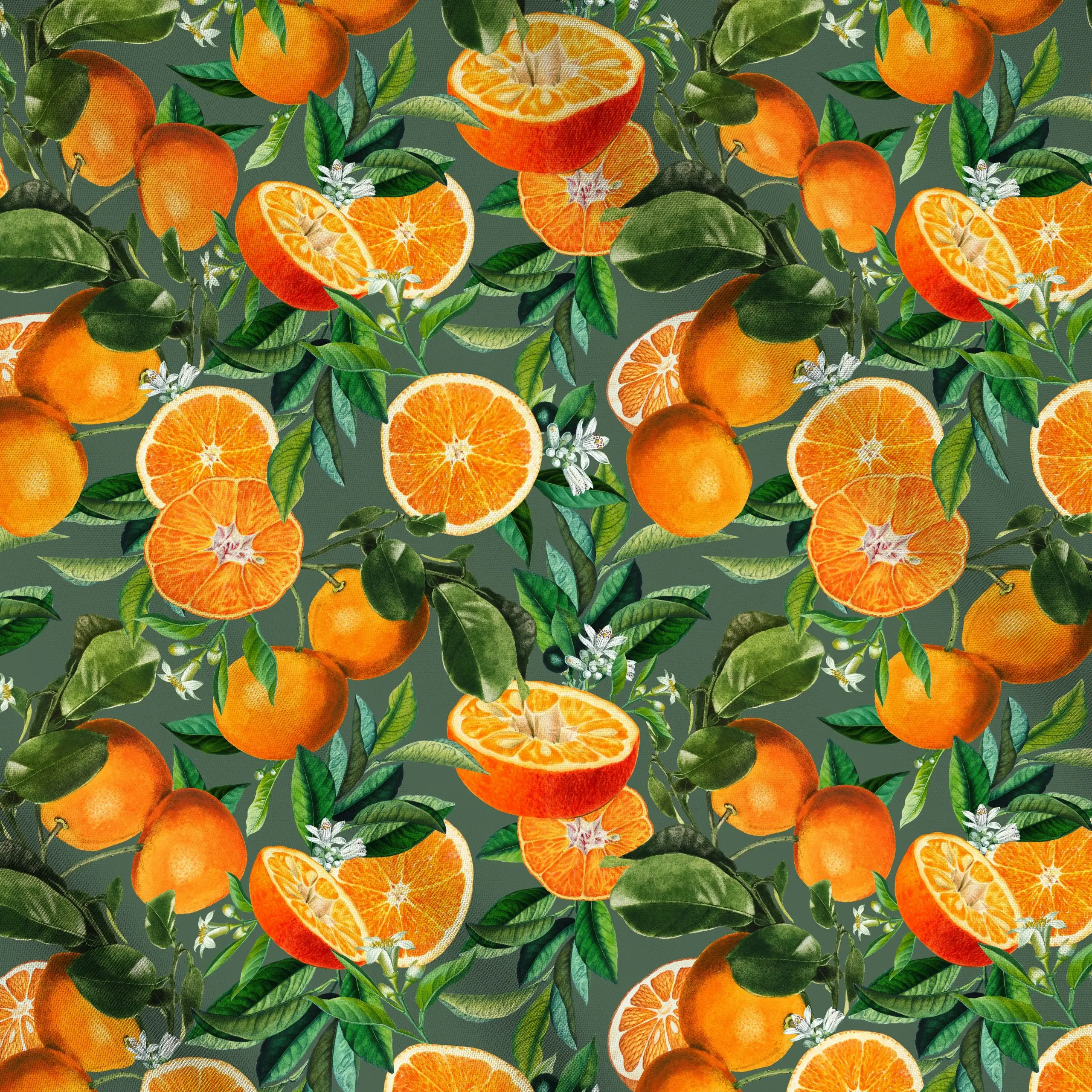 Meterware Orangen Sommer grün, Früchte, Sommer, von Uta Naumann