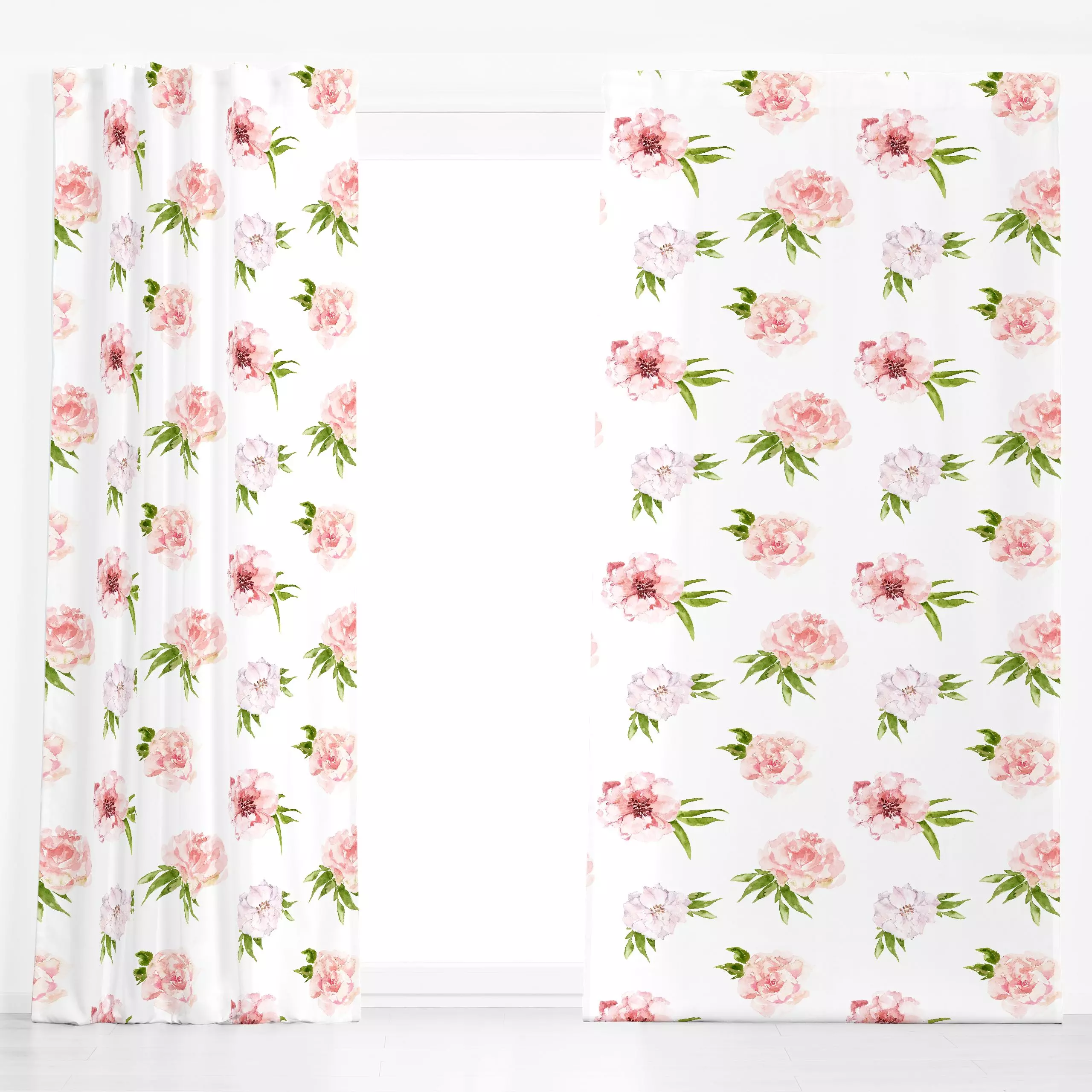 Dekovorhang Rosen und Blätter - Blumen & Florales, Retro & Vintage - von „Uta Naumann"; boho, Muster, Wasserfarben, Blumen, ...