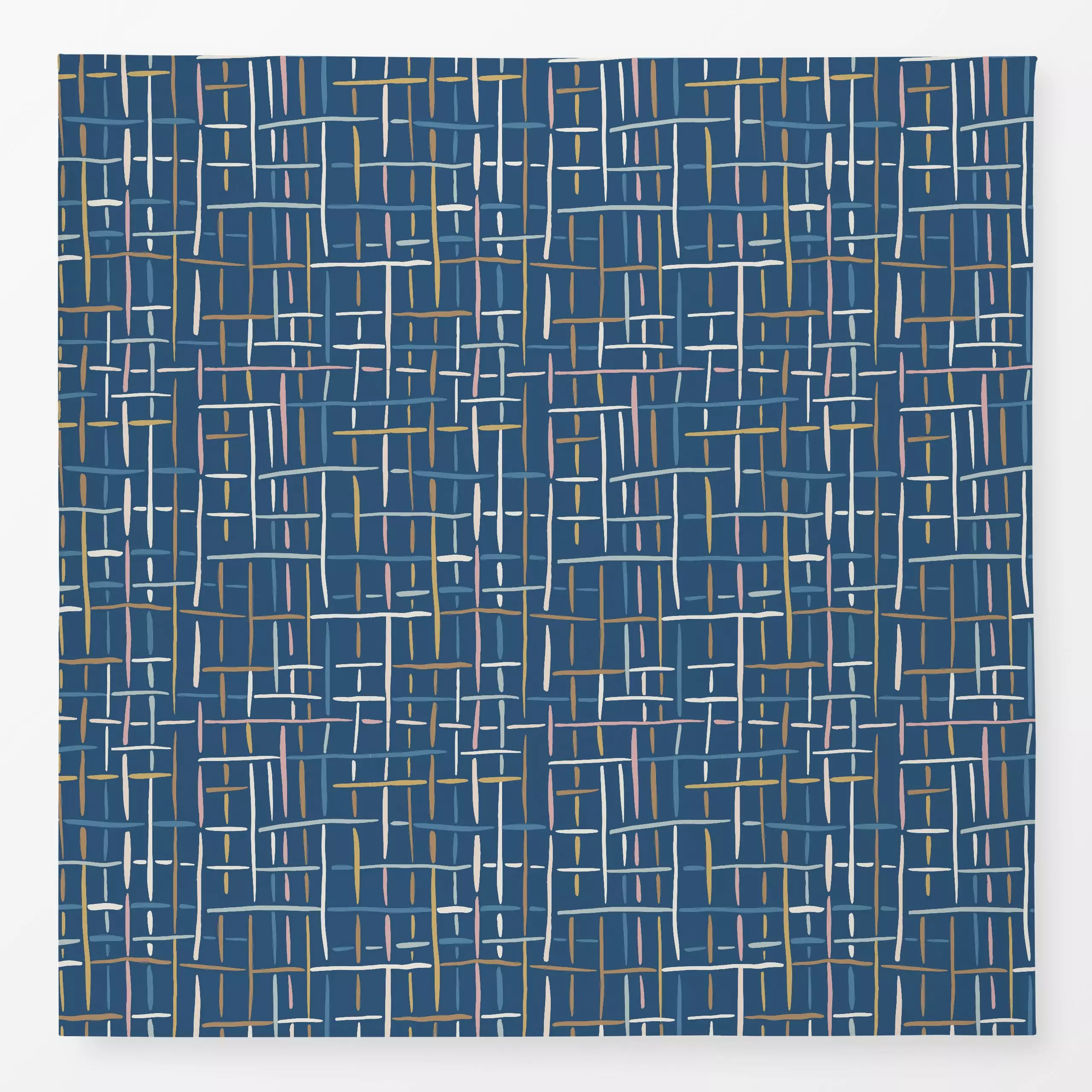 Tischdecke Herbst Geflecht blau - Symbole & Muster - von „Katrin Graff"; Streifen, Cozy, Karo, bunt, kariert, dunkelblau, he...