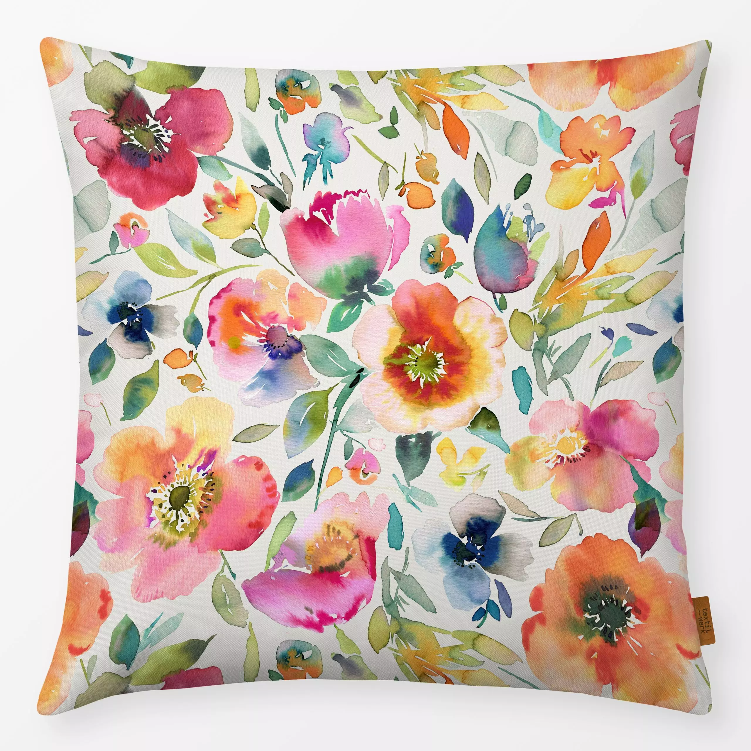 Kissen Psychedelic Spring Poppies - Blumen & Florales, Frühling - von „Ninola Design "; boho, Aquarell, Blumen, Mohn, Sommer...
