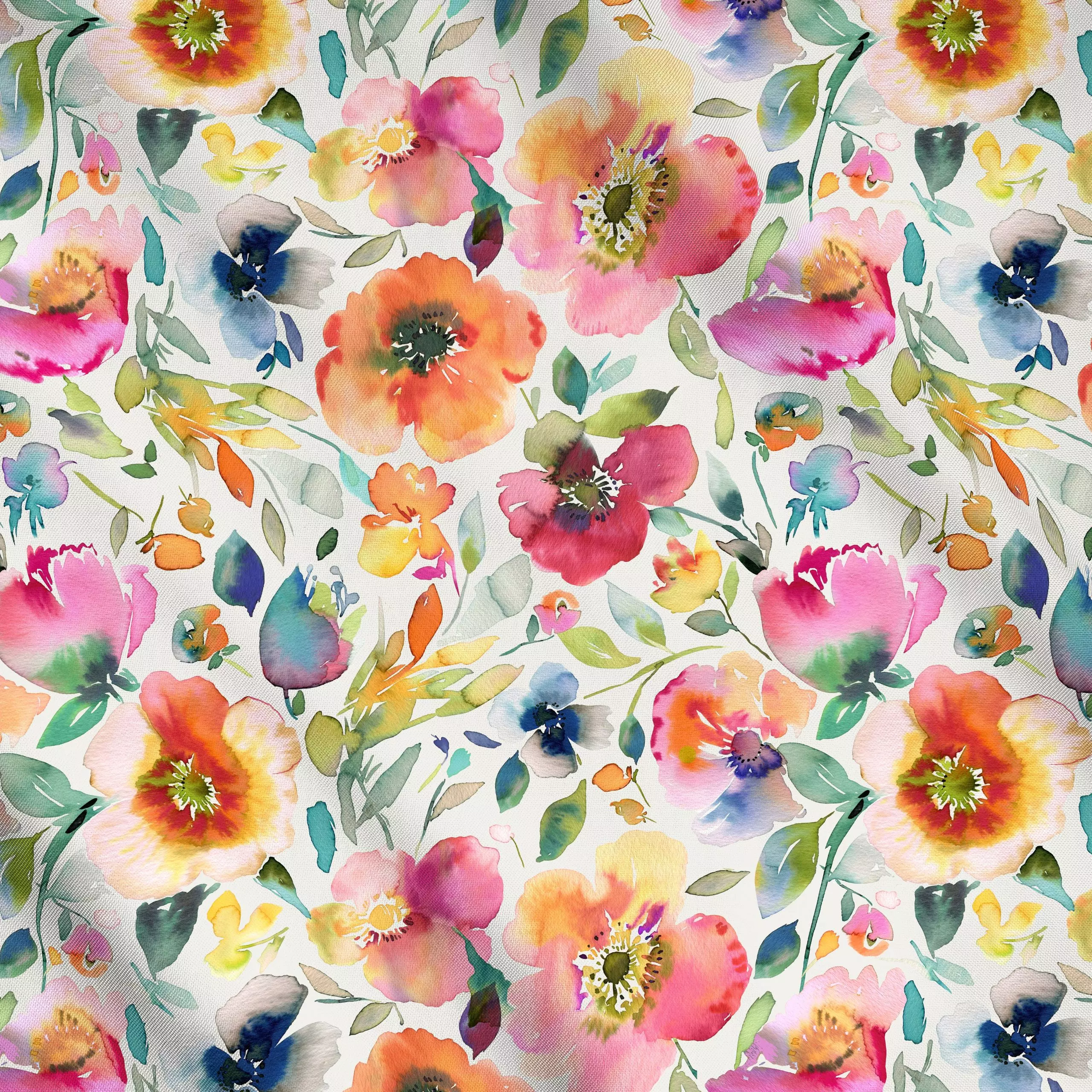 Meterware Psychedelic Spring Poppies - Blumen & Florales, Frühling - von „Ninola Design "; boho, Aquarell, Blumen, Mohn, Som...