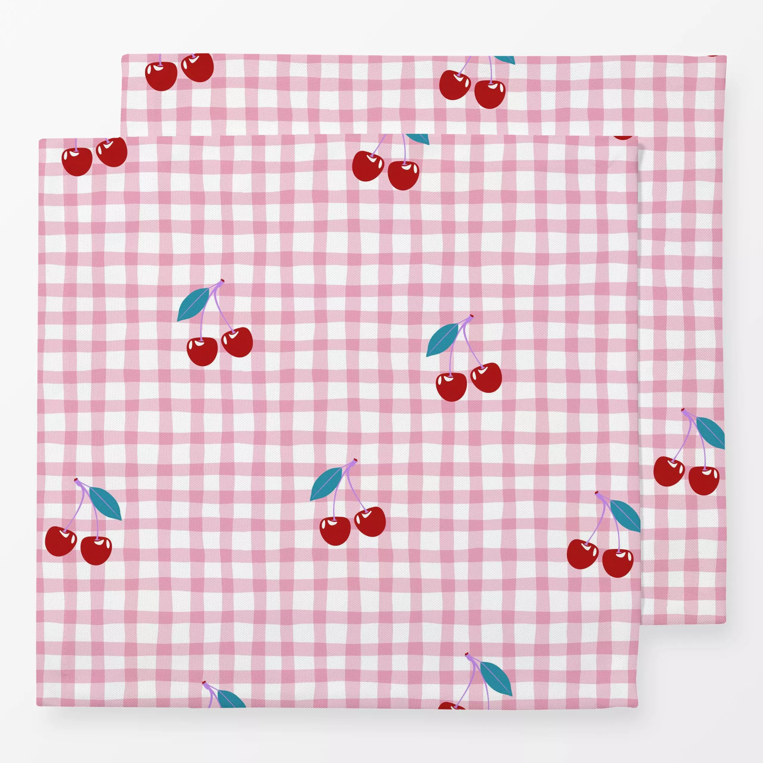 Servietten Cherries & Gingham Allover - Sommer, Symbole & Muster, Früchte - von „moDeern Design Studio"; Kirschen, Kirsche, ...