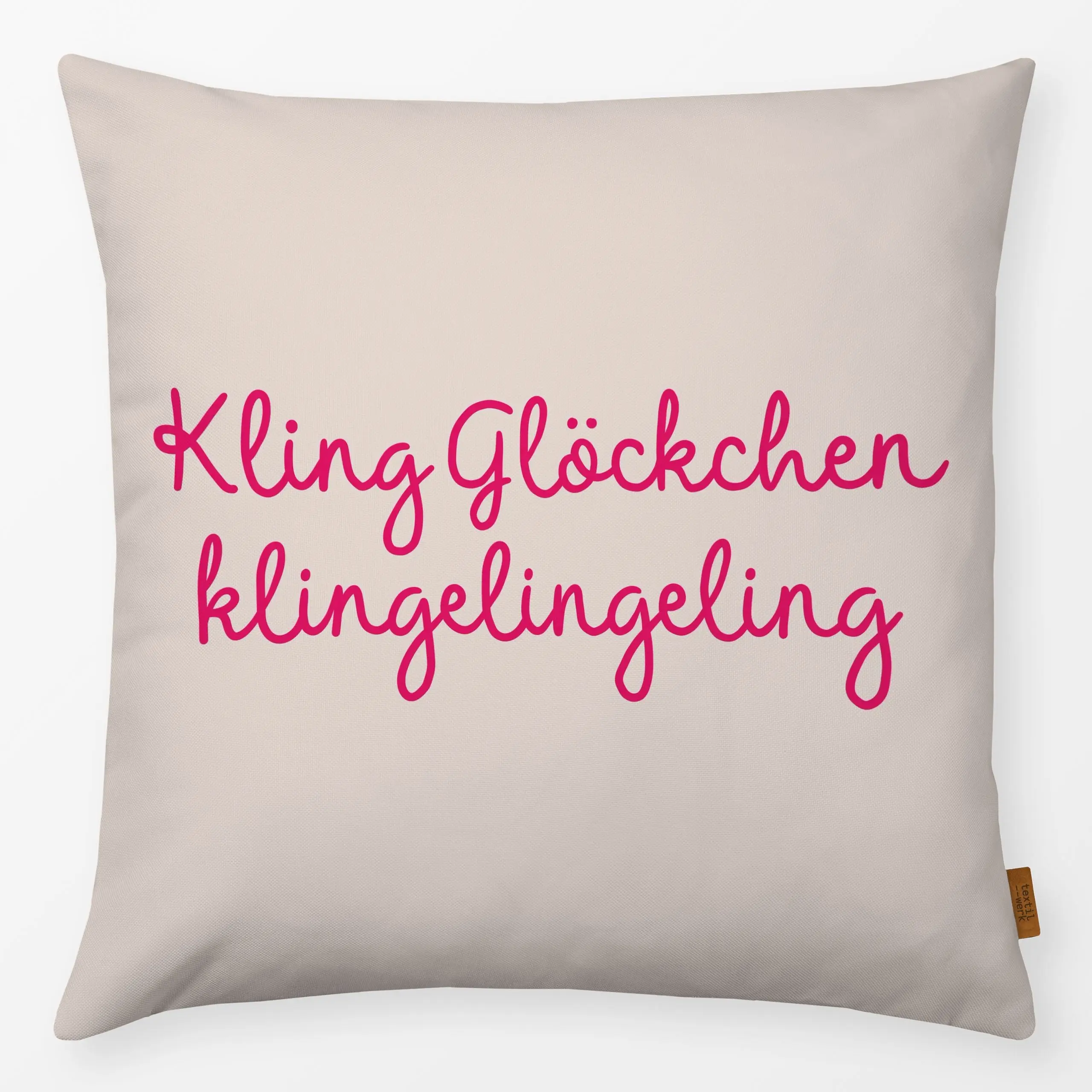 Kissen Kling Glöckchen beige pink - Sprüche & Schriftzüge, Weihnachten, Winter - von „Studio Kesse"; Weihnachten, weihnachtl...