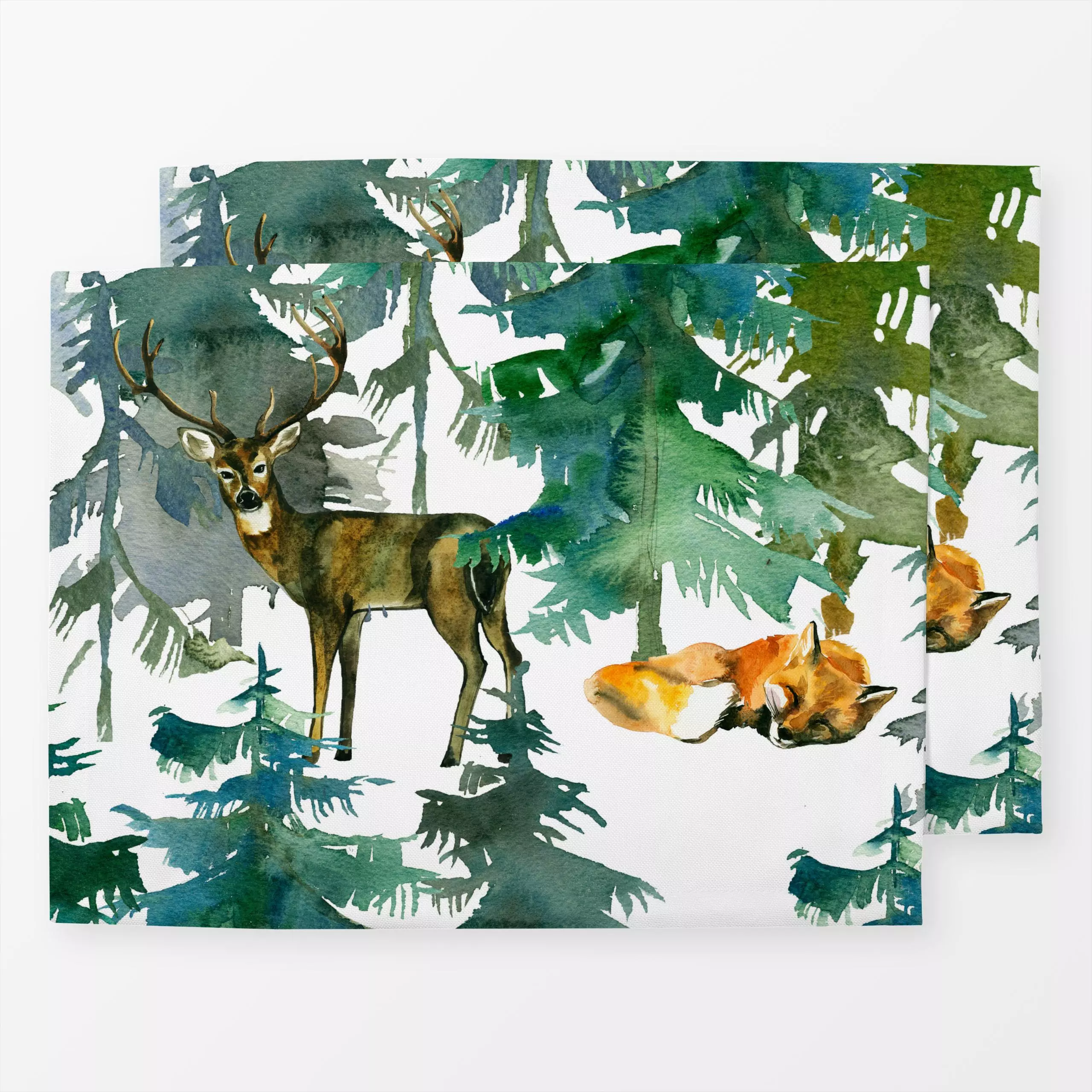 Tischset Wildtiere im Winterwald - Kinderzimmer & Motive für Kinder, Tiere - von „Uta Naumann"; Muster, Wasserfarben, skandi...