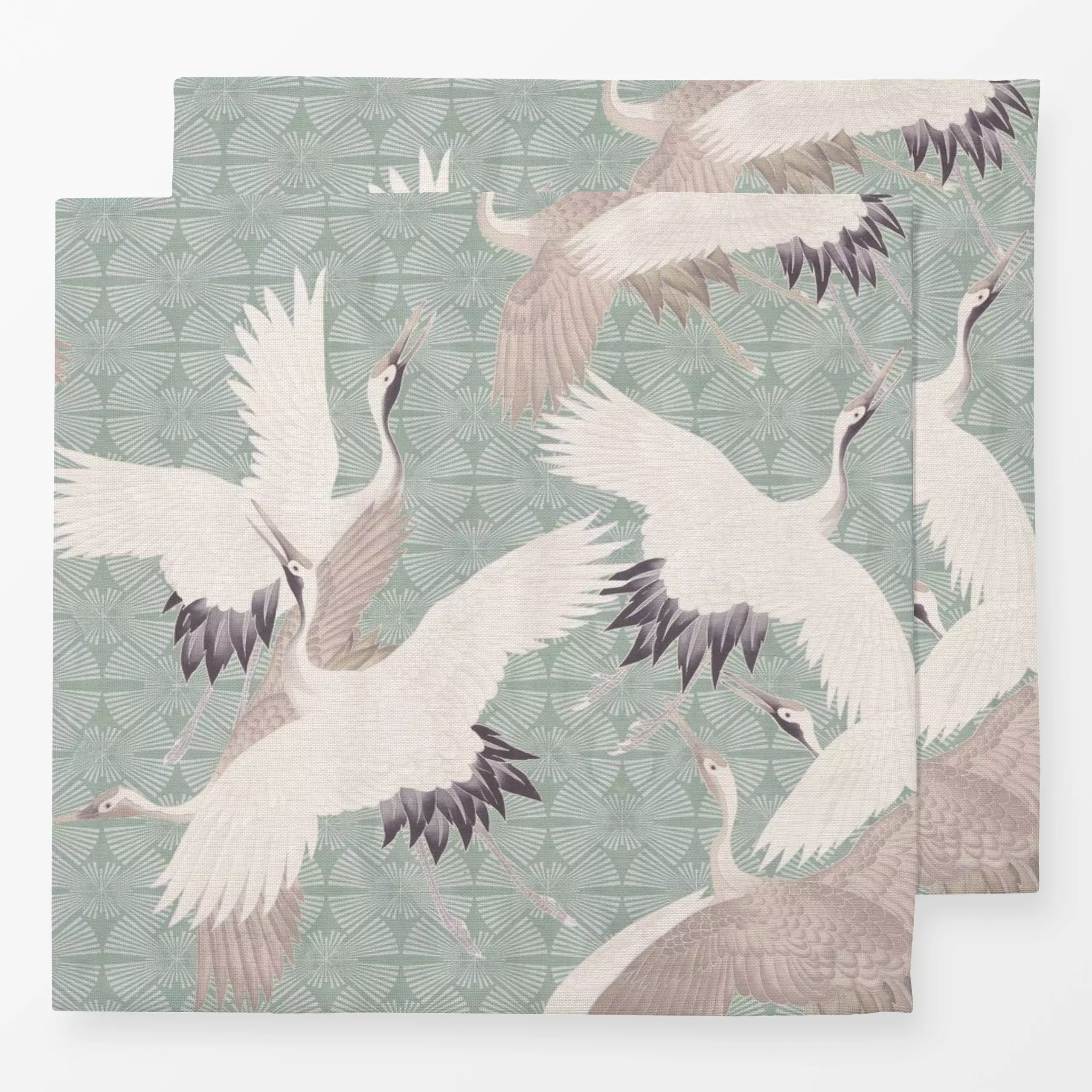 Servietten Japanese Birds sage green - Tiere, Symbole & Muster - von „Bloomery Decor"; Vogel, Salbei, geometric, green, spri...