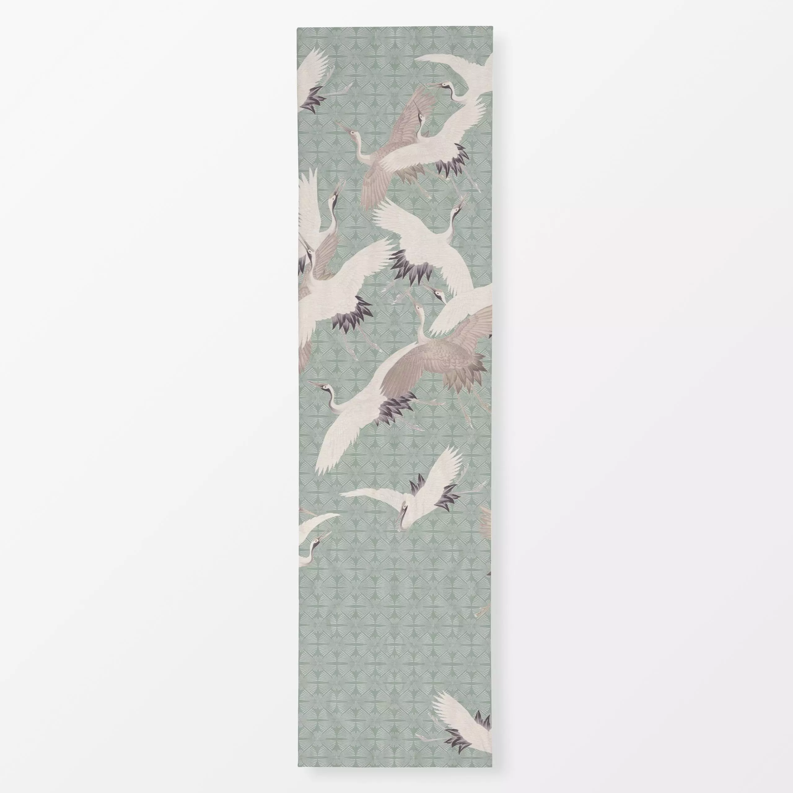 Tischläufer Japanese Birds sage green, Tiere, gemustert, von Bloomery Decor