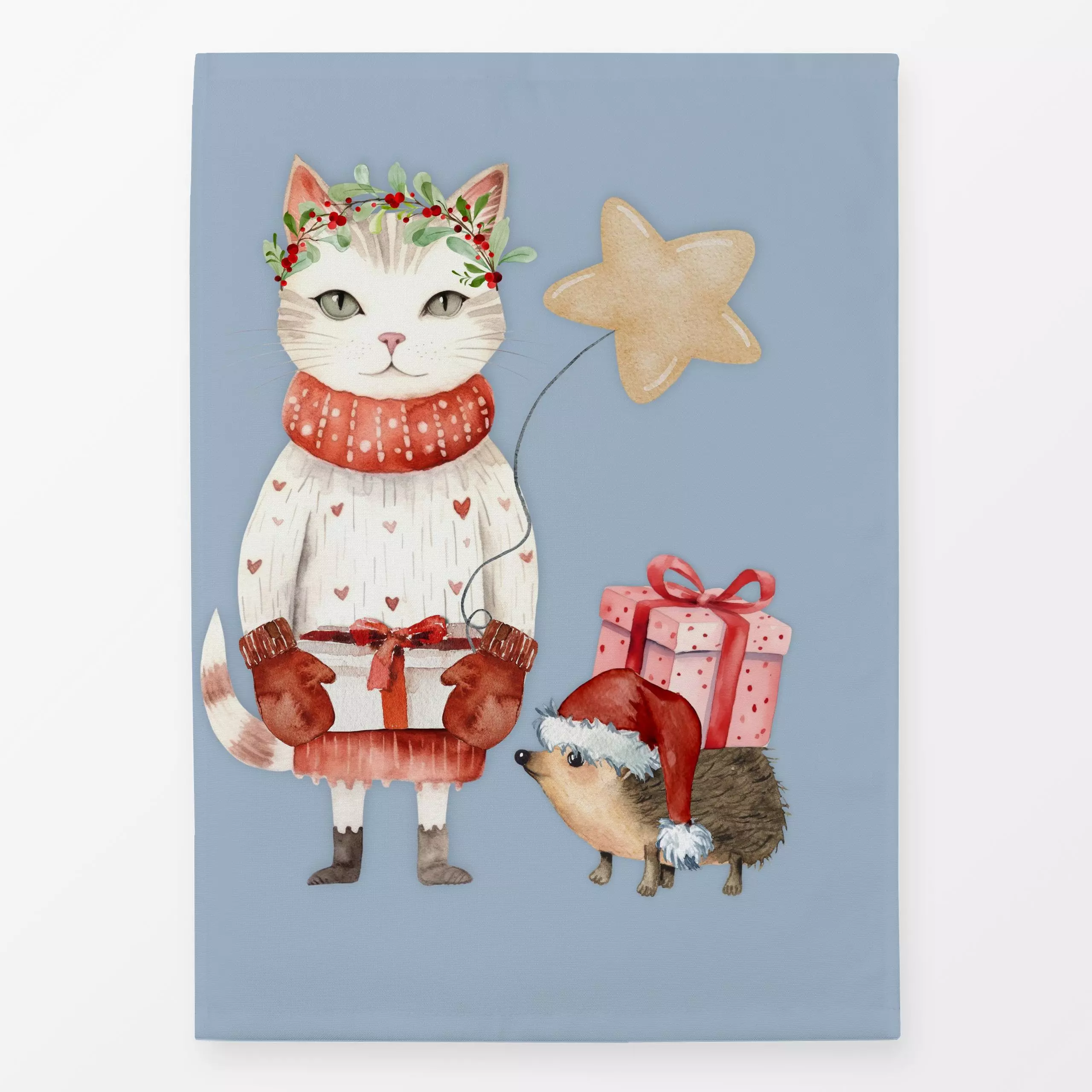 Geschirrtücher Holly Jolly Katze blau - Weihnachten - von „Monika Strigel"; Herzen, Weihnachtsmann, Weihnachtsbaum, Weihnach...