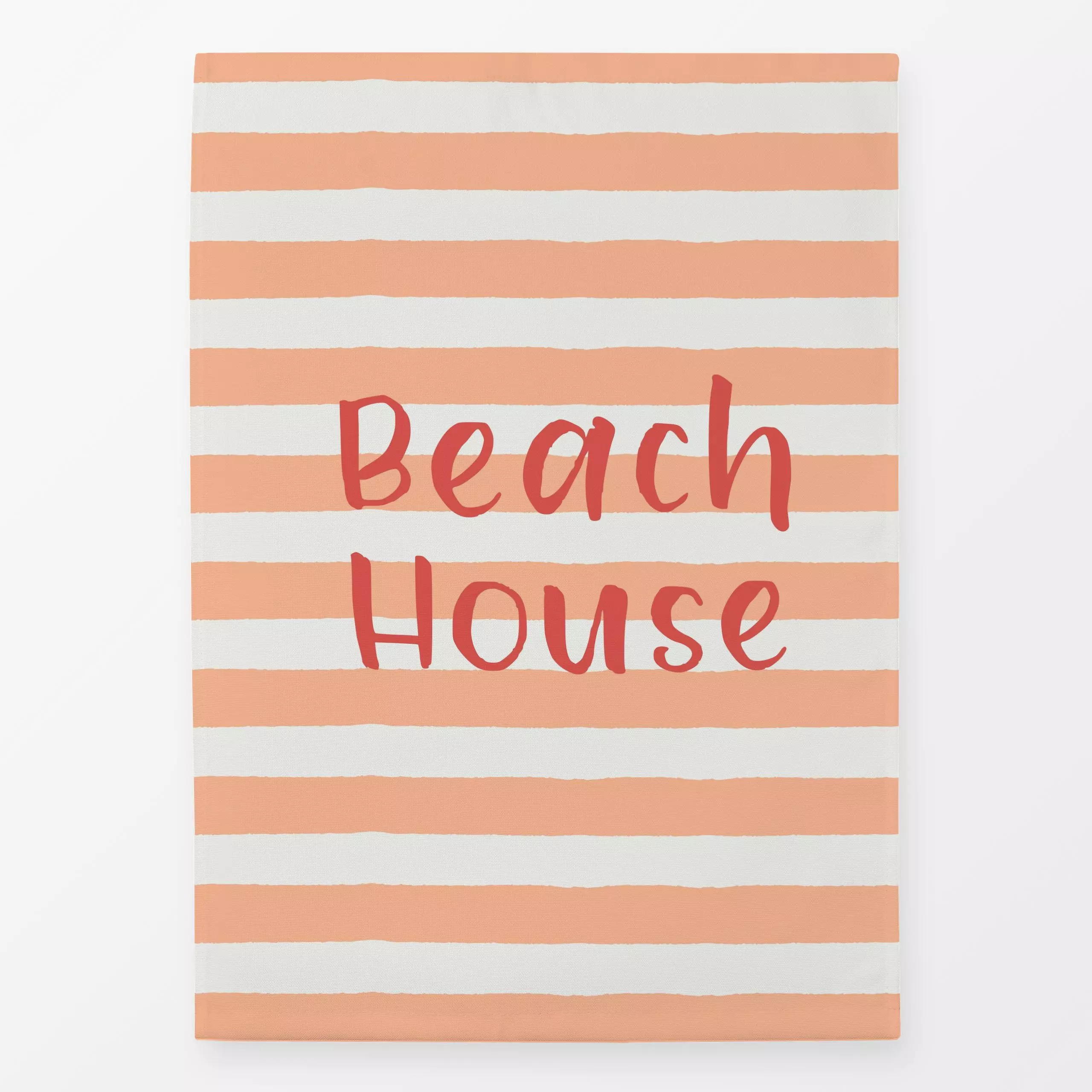 Geschirrtücher Beach House gestreift coral - Sommer, Sprüche & Schriftzüge - von „Katrin Graff"; Strand, maritim, coastal, B...