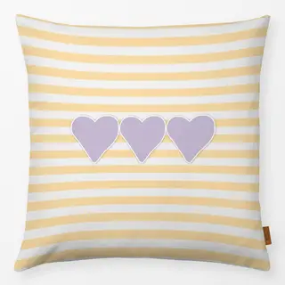 Kissen Lila Herzen Gelbe Streifen
