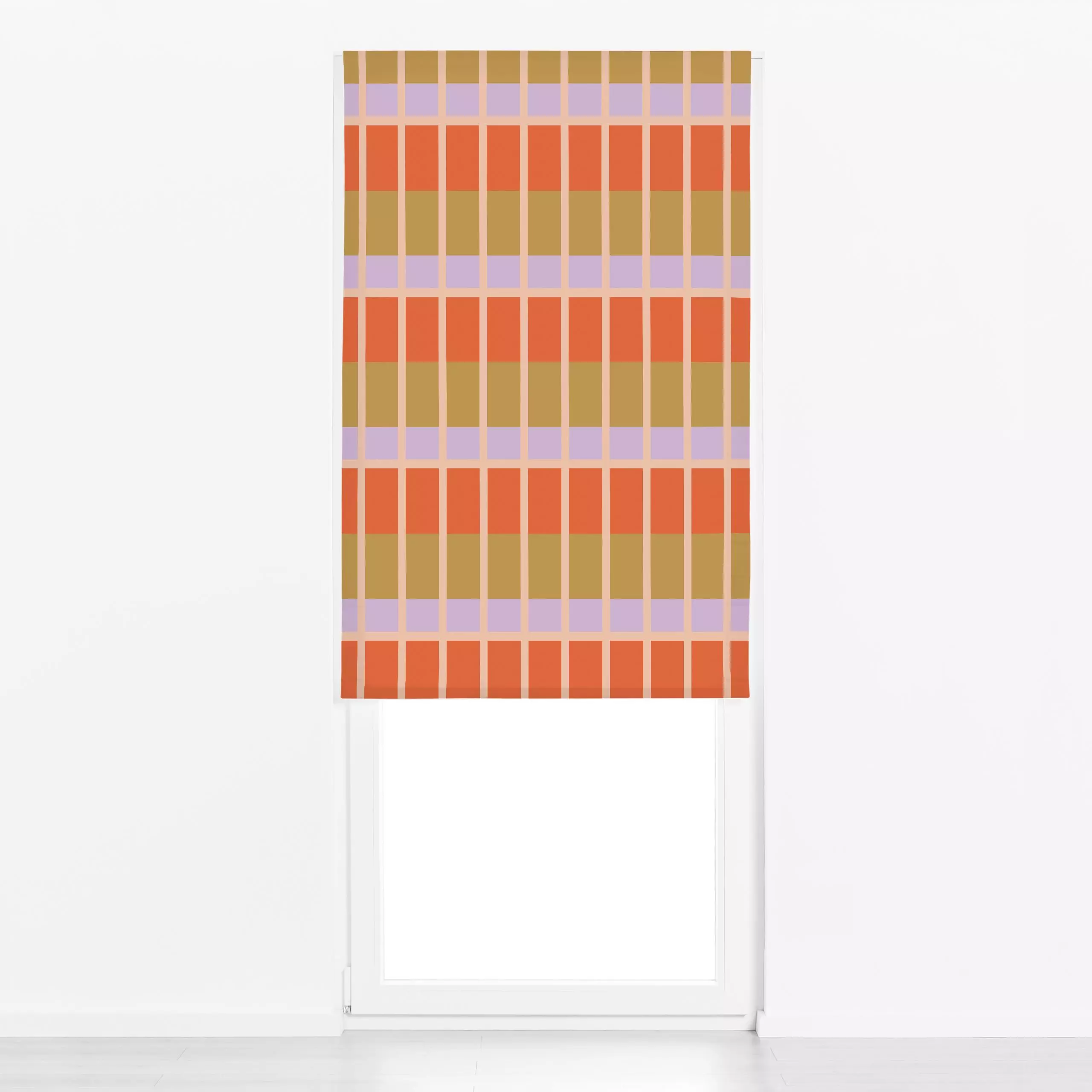 Raffrollo HAPPY Strips of Chopsticks - Symbole & Muster - von „Julia Schumacher"; Streifen, Kissen, rot, ocker, Happy, gestr...