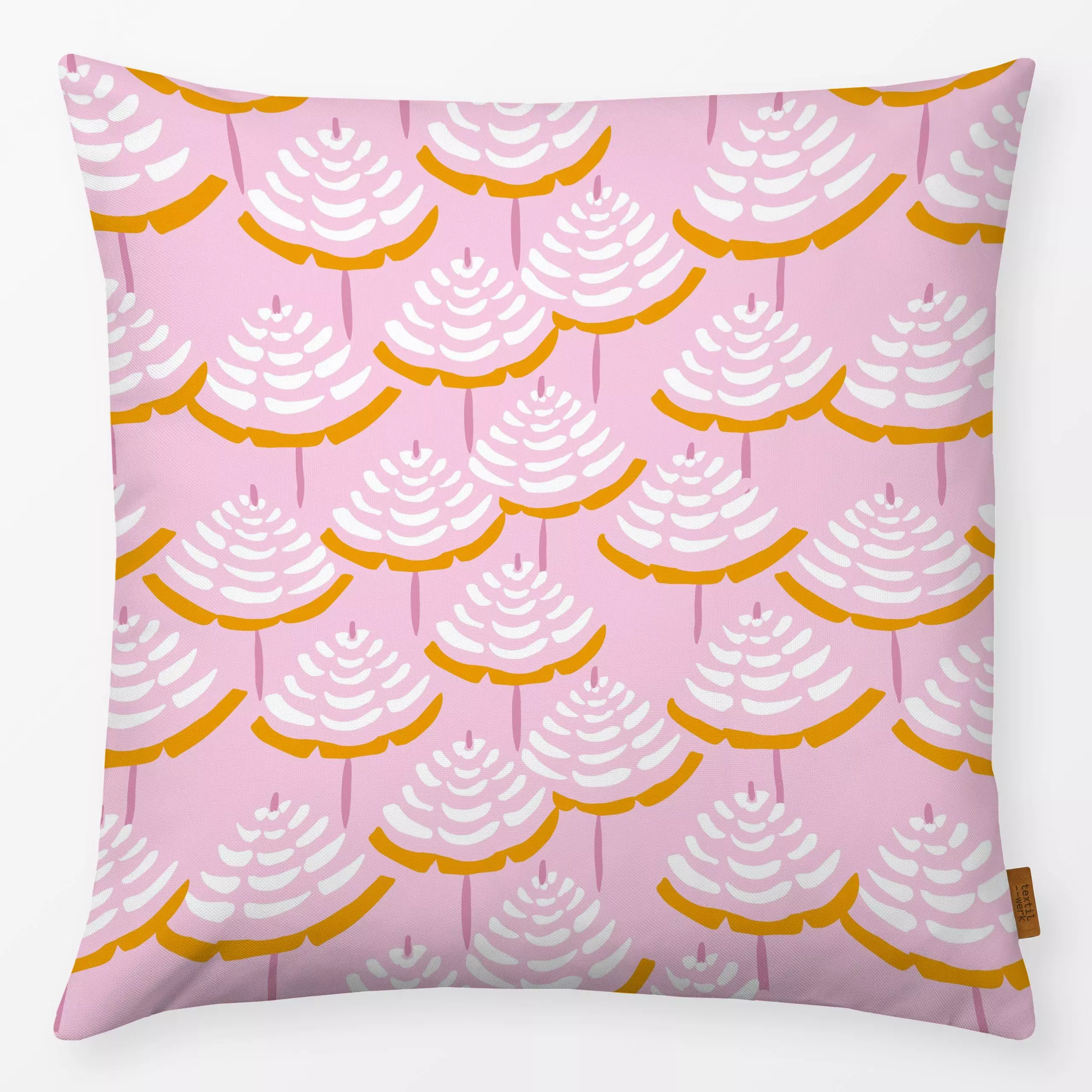 Kissen Parasols - rosa - Sommer, Reise - von „Vivian Hasenclever"; rosa, Strand, Sonne, Sommer, Italien, Sommerlich, Ferien,...